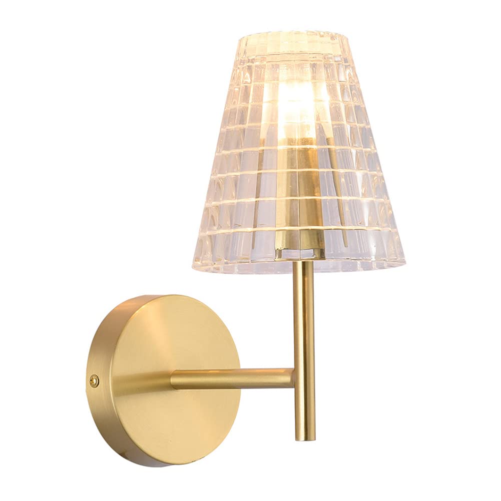Modern Industrial Brass Wall Sconce Light - Single Head Glass Lampshade with E14 Base for Bedroom, Living Room, Kitchen, Hallway & Hotel Decor | Perfect for Ambient Lighting and Space-Saving Illumination