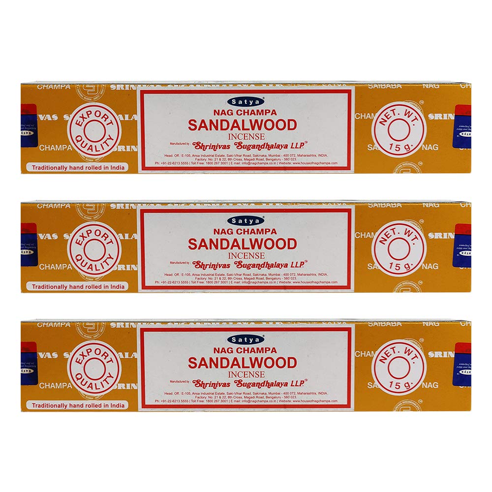 Satya Nag Champa Sandalwood Incense Sticks - Pack of 3 Tubes (15g Each) | Premium Aromatic Agarbatti for Meditation, Yoga & Home Fragrance