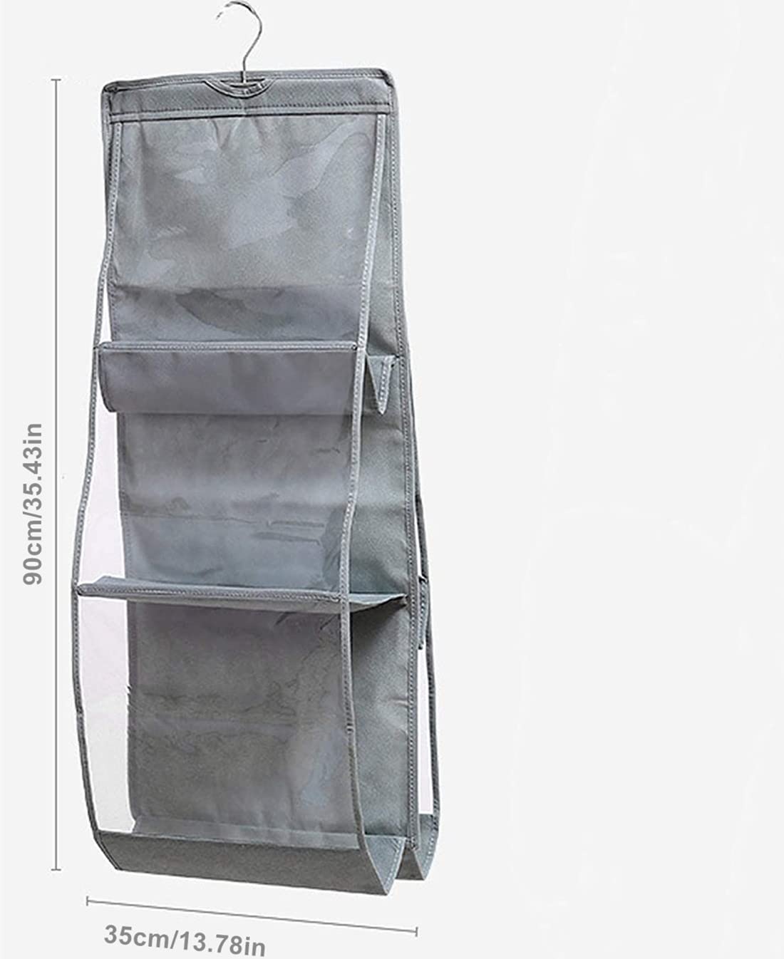 Hanging Purse Organizer with 6 Large Clear Pockets - Dustproof Handbag Storage Holder for Closet & Wardrobe - Space Saving Hanger for Purses (Grey) - Perfect for Home, Office & Travel Organization