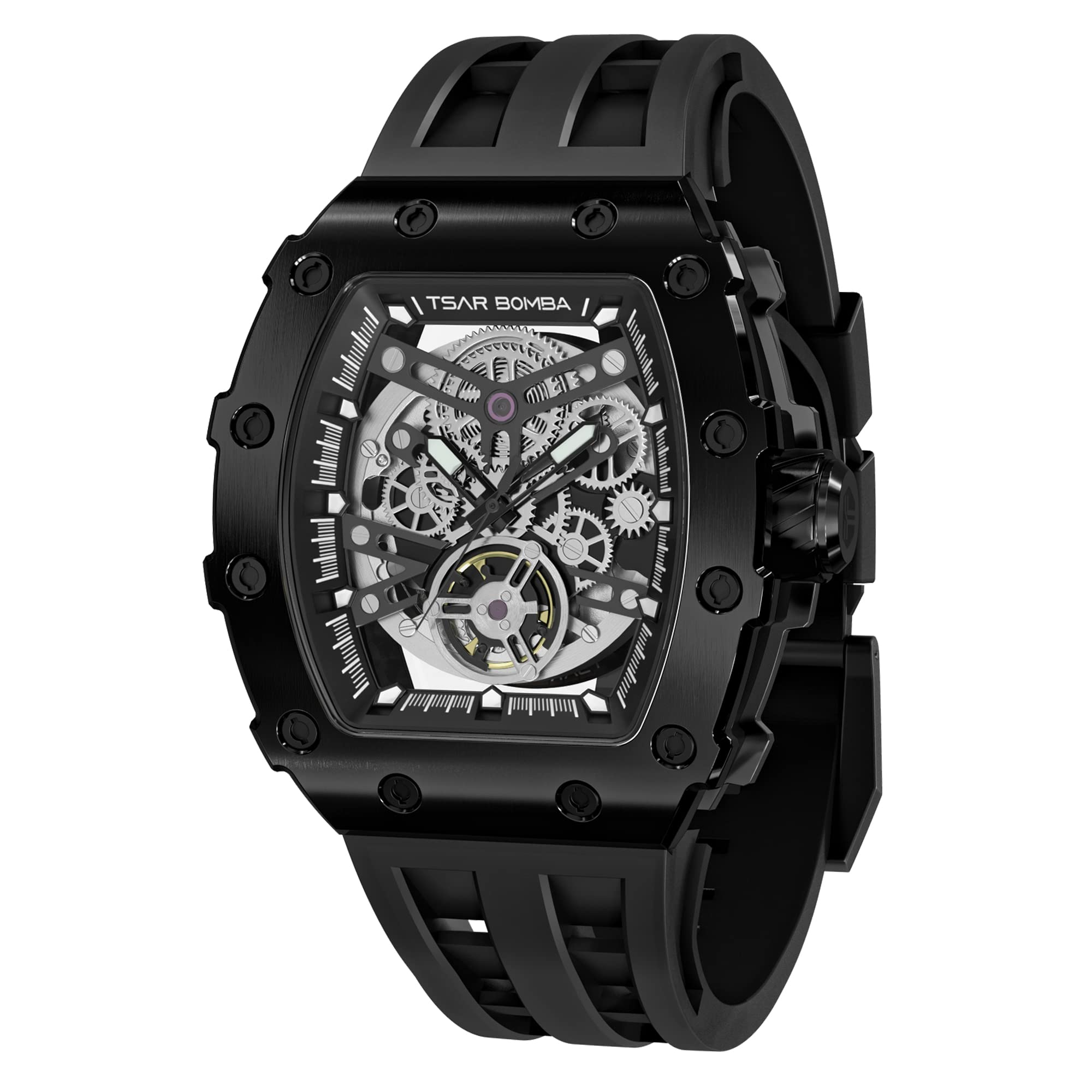 TSAR BOMBA Luxury Automatic Watch for Men - Japanese Mechanical Movement, 50M Waterproof, Stainless Steel Case & Sapphire Glass - Big Face Tonneau Design - Unique Fashion Gift for Business, Dating & Special Occasions