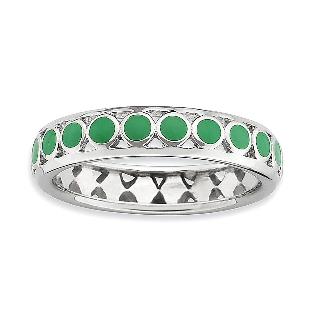 925 Silver Green Enamel Stackable Ring for Women - Perfect Gift & Layering Jewelry