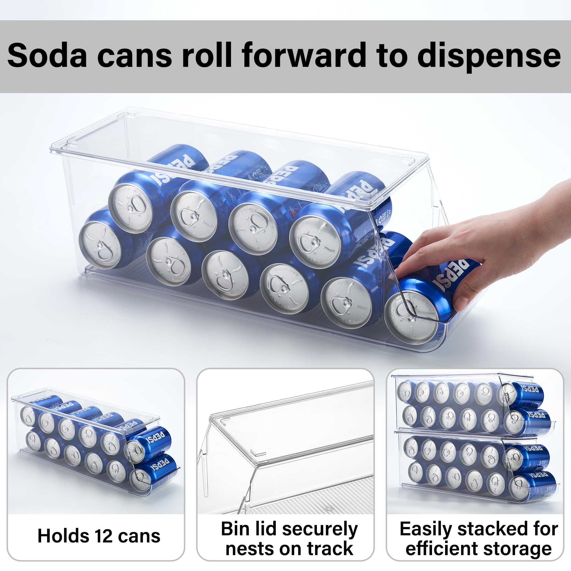 Premium Stackable Soda Can Organizer with Lid - Clear Acrylic Rolling Drink Dispenser for Refrigerator & Pantry Storage - Holds 12 Cans Each (2-Pack) - Perfect for Parties, BBQs & Home Organization