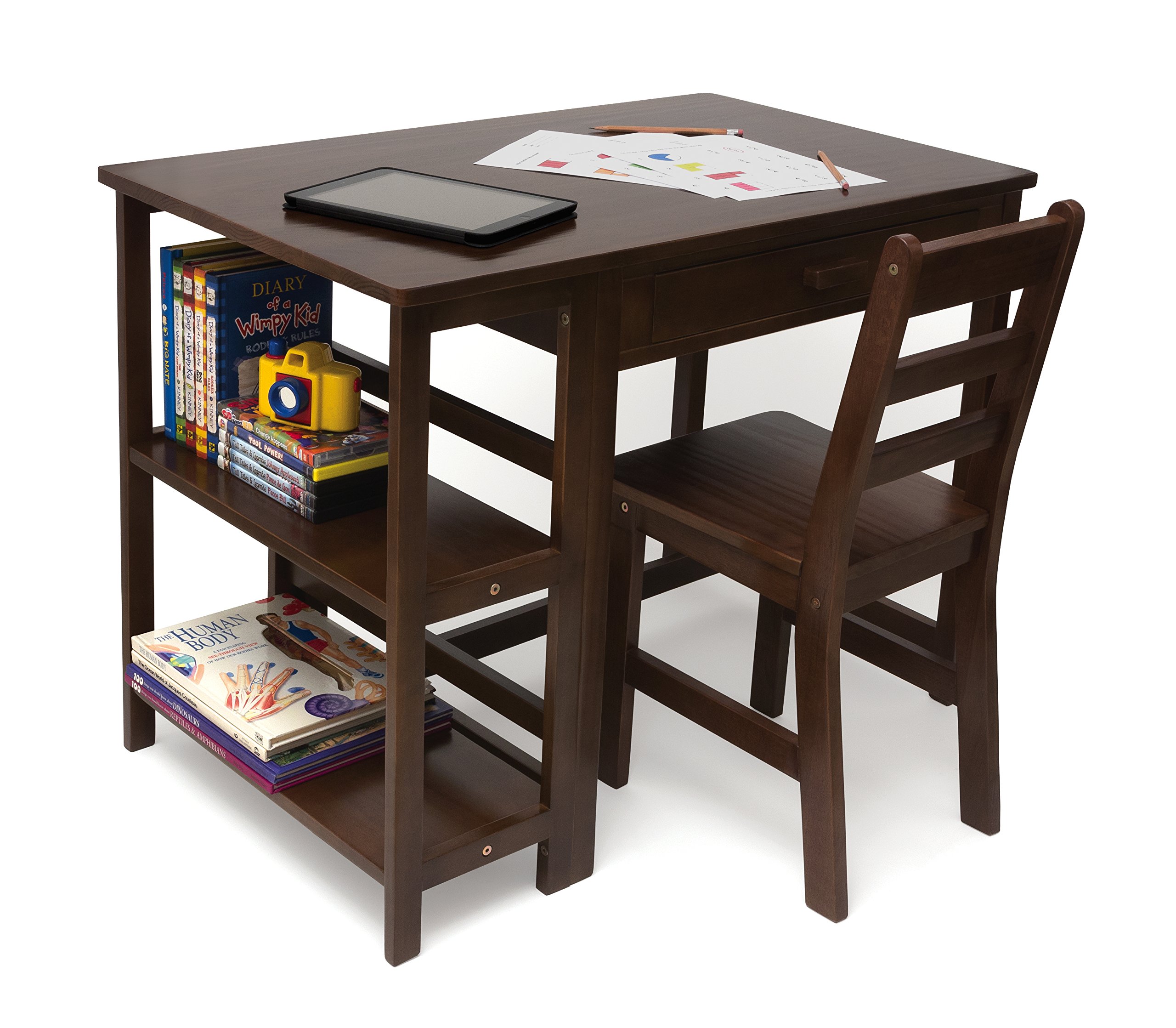 Lipper International 584WN Kids Wooden Study Desk and Chair Set with Walnut Finish - Perfect for Homeschooling, Remote Learning & Children's Bedroom Study Area