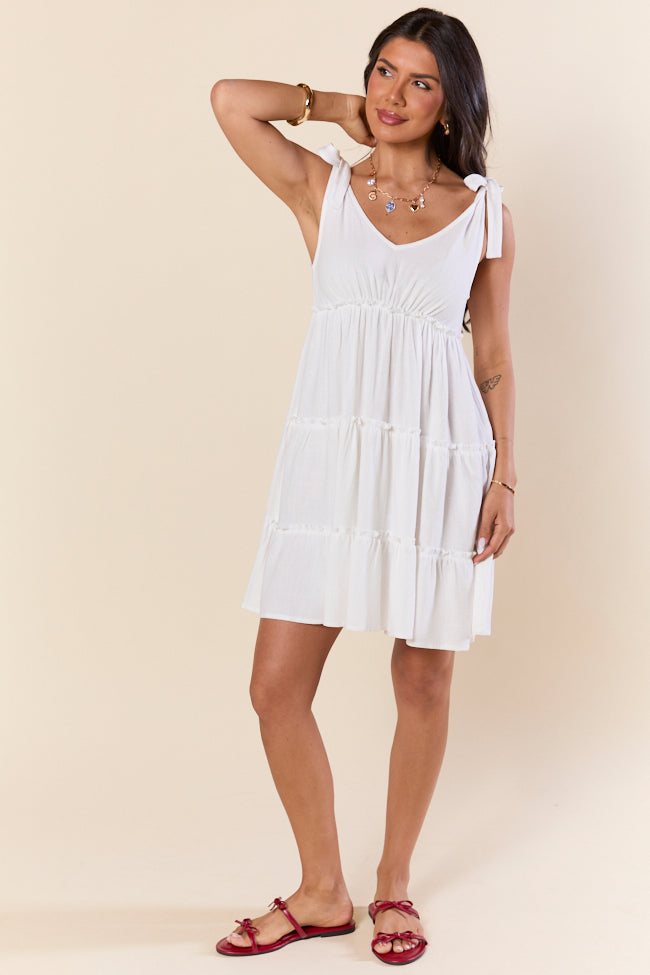 Sweetly Tied White Tie Shoulder Mini Dress - Elegant Summer Party Outfit for Weddings, Dates & Special Occasions