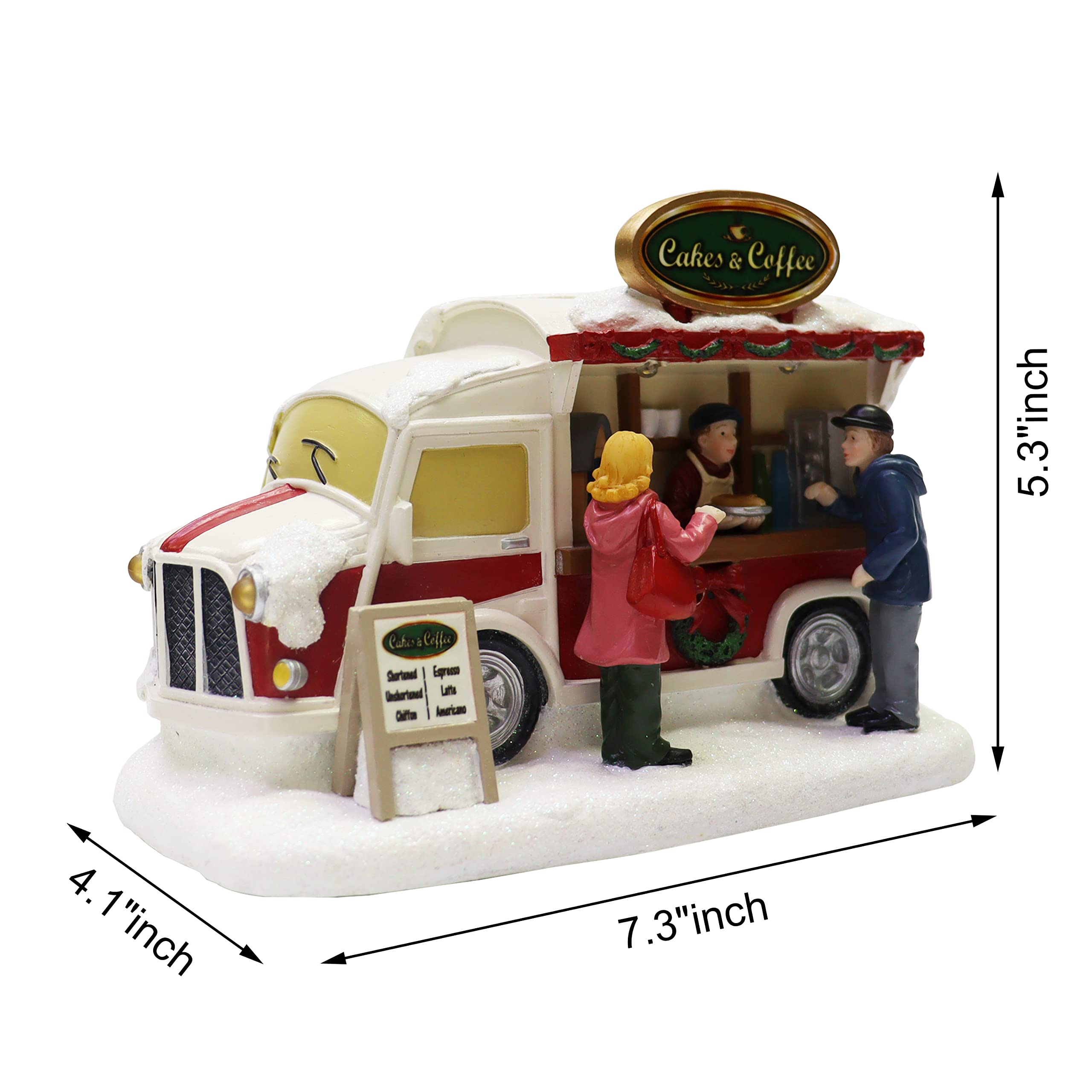 Christmas Village Food Truck with LED Lights - Battery Operated Holiday Decoration for Home & Office - Perfect for Winter Village Displays, Gift Giving & Seasonal Decor