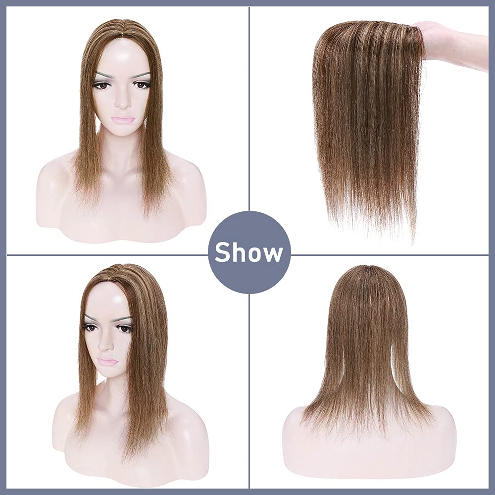 SEGO Clip-in Human Hair Topper for Women - No Bangs Remy Hair Topper with Silk Base for Thinning Hair & Hair Loss - Natural Grey Hair Coverage - 4 Secure Clips - Perfect for Daily Wear, Special Occasions & Confidence Boosting