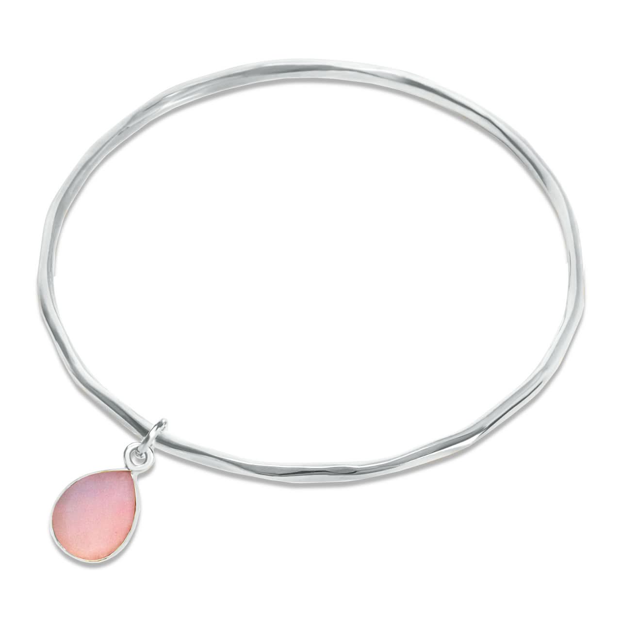 Pink Opal Charm Bangle Sterling Silver October Birthstone Jewelry - Perfect for Birthdays, Gifts & Special Occasions