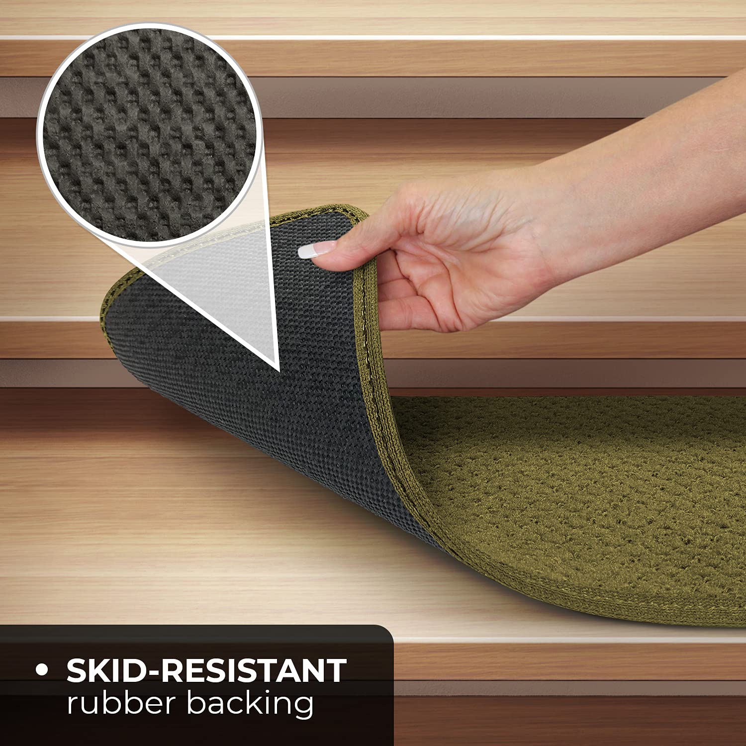 Non-Slip Carpet Stair Treads Set of 12 - 8x27 Inches Olive Green - Skid-Resistant Staircase Safety Mats for Home, House & More - Perfect for Stairs, Hallways & High-Traffic Areas