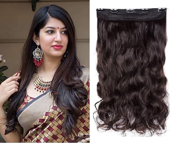 MoonEyes Silky Soft 5-Clip Curly Brown Synthetic Hair Extensions for Women & Girls - 110g (2022 Model) - Perfect for Parties, Weddings & Daily Styling