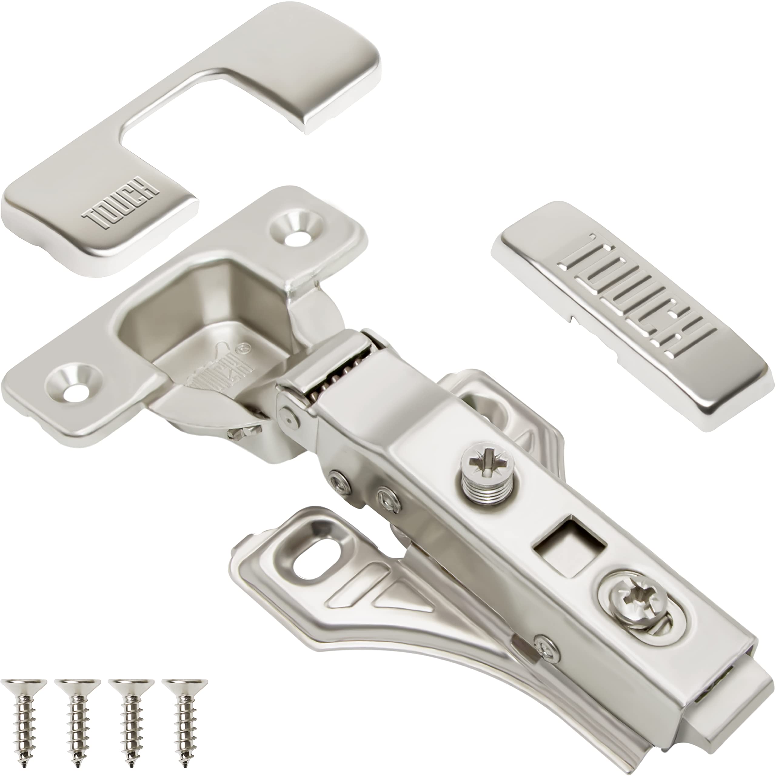 TOUCH Euro Style Cabinet Hinges - 20 Pairs (40 PCS) 1/2 Inch Face Frame Soft Close Nickel Plated Steel Hinges for Kitchen Cabinets, Bathroom Vanities & Furniture Installation