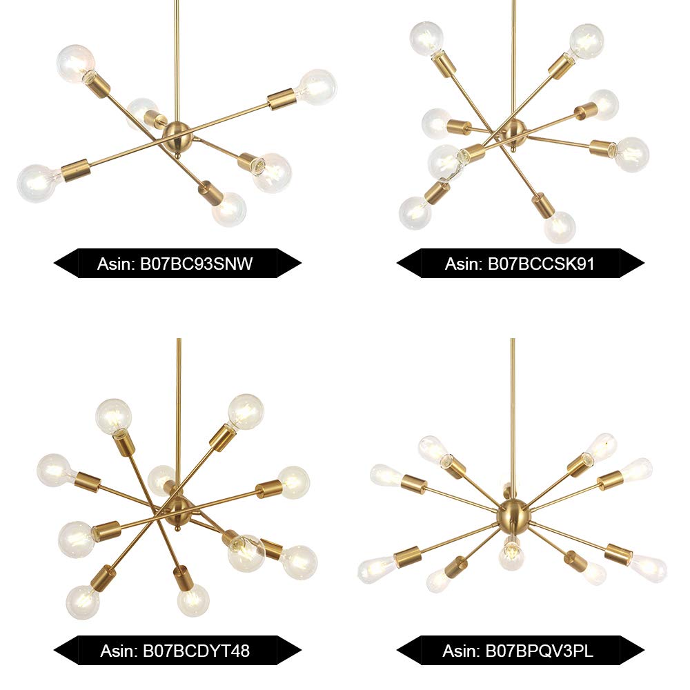 BONLICHT Modern 10-Light Sputnik Chandelier Brushed Brass Adjustable Arm Metal Kitchen Pendant Light, Mid Century Vintage Industrial Ceiling Fixture for Living Room, Dining Room, Bedroom & Office Lighting