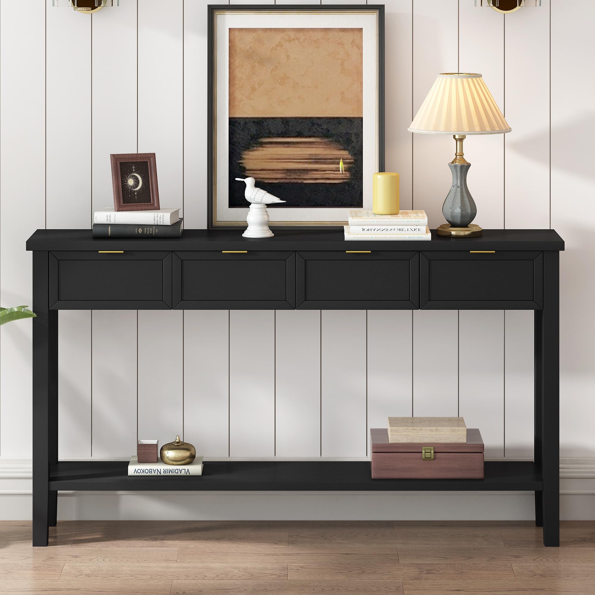 Modern Rustic Console Table with Drawer - Solid Wood Narrow Entryway Table for Hallway, Foyer & Living Room - Farmhouse Style Sofa Table with Storage Shelf