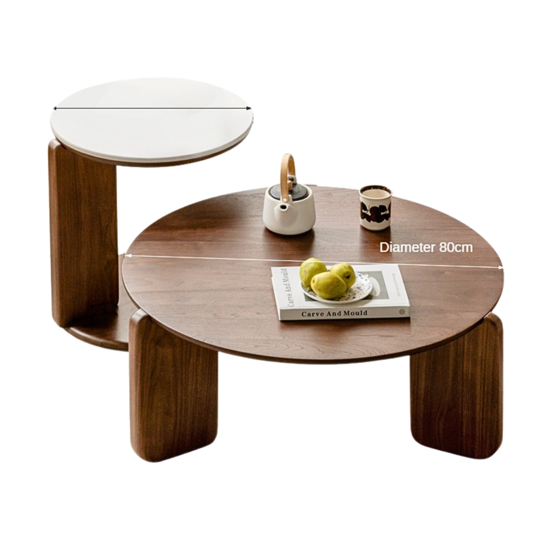 31.4x31.4x13.3 inch/ 79.6x79.6x33.8 cm/ Rich Dark Walnut color / large coffee table +small coffee table