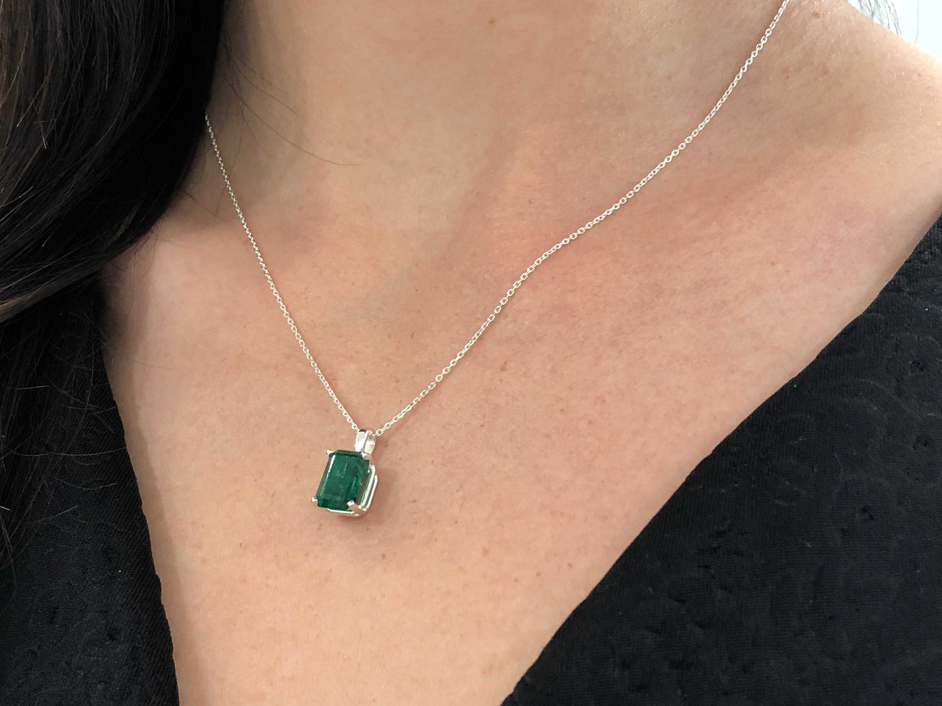 3.0 Carat Natural Dark Green Emerald Pendant Necklace - 925 Sterling Silver Jewelry for Women - Perfect for Weddings, Anniversaries & Special Occasions