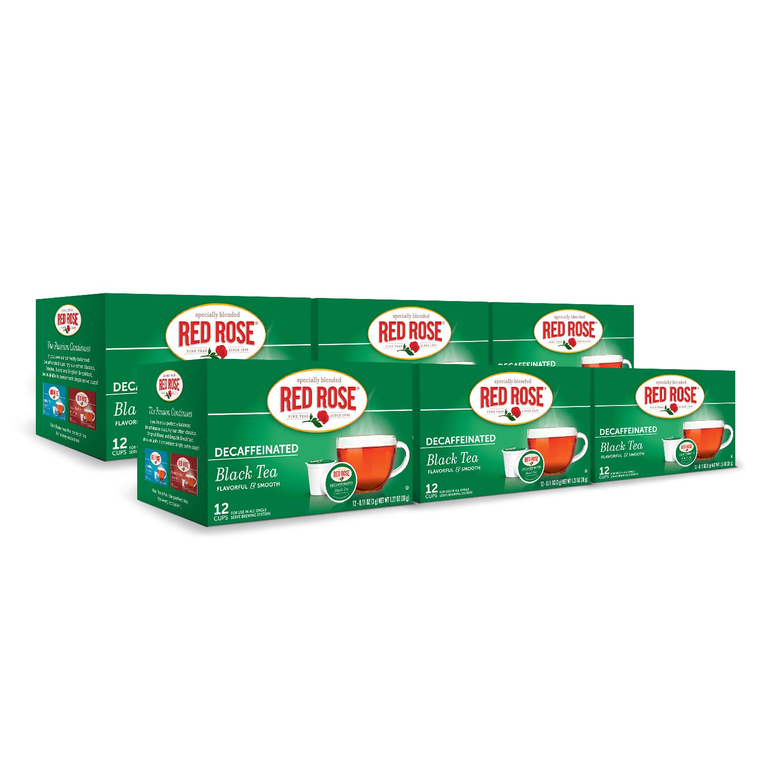 Red Rose Naturally Decaffeinated Black Tea K-Cup Pods - 72 Count for Keurig Brewers | Perfect for Morning Relaxation & Afternoon Tea Time