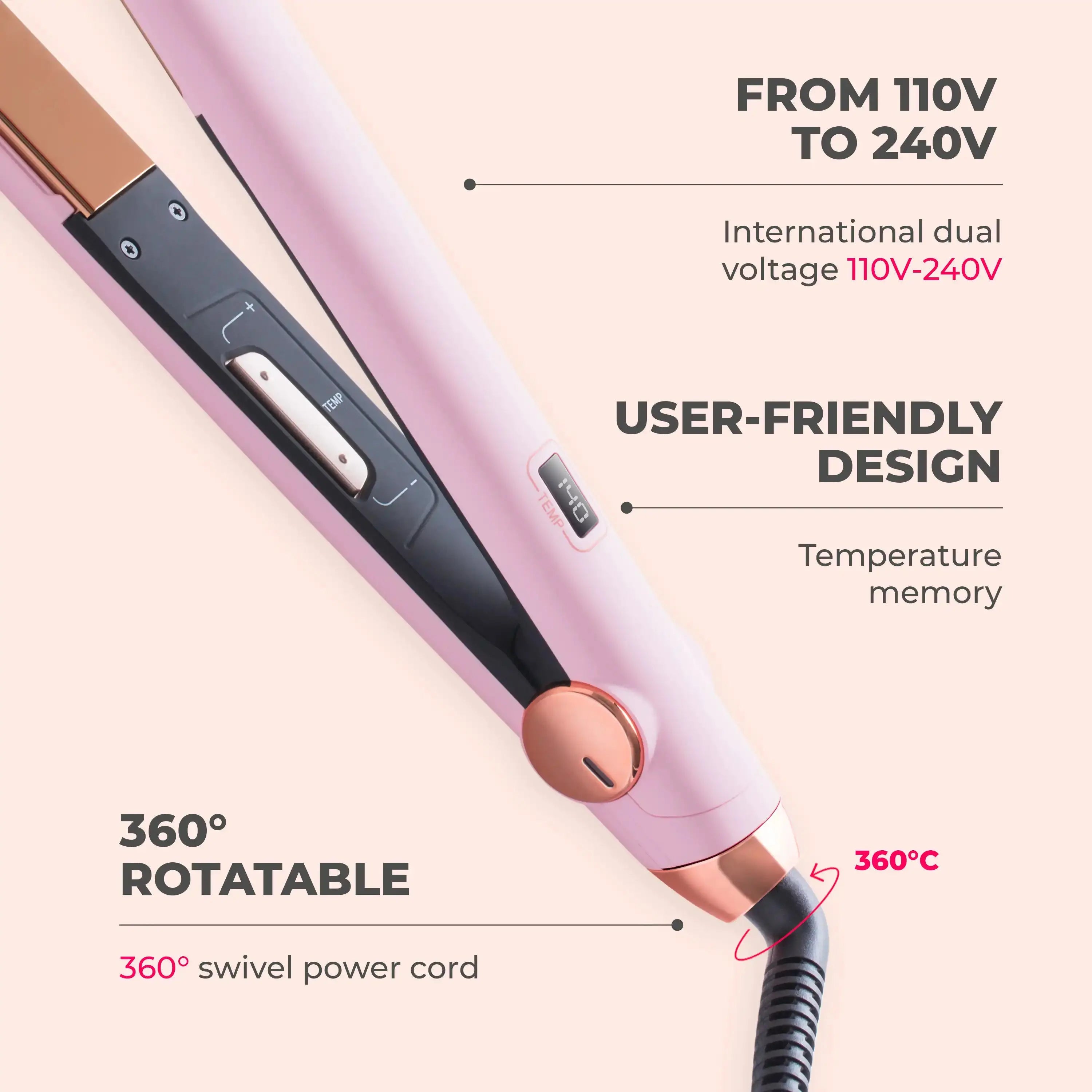 Tymo Sway Hair Straightener Brush - Ionic Ceramic Flat Iron for Smooth & Shiny Hair | Perfect for Home, Salon & Travel Use