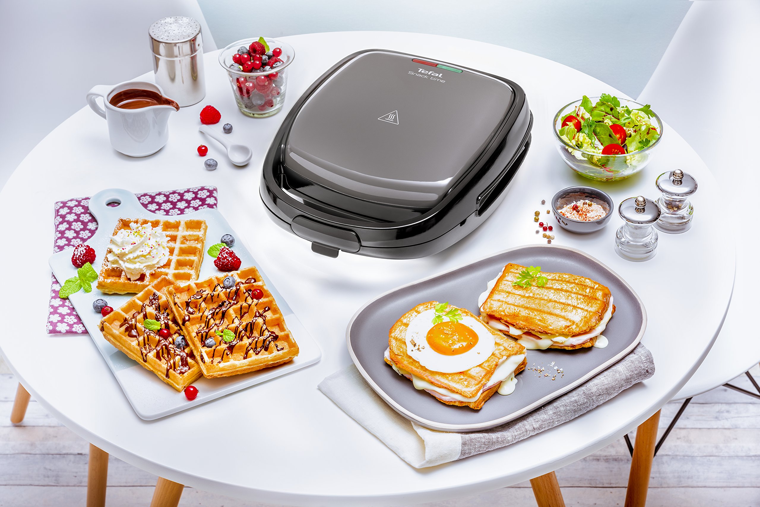 Tefal SW341B All-In-One Waffle & Sandwich Maker with 2 Dish Sets, 700W, Grey/Black - Perfect for Breakfast, Snacks & Quick Meals