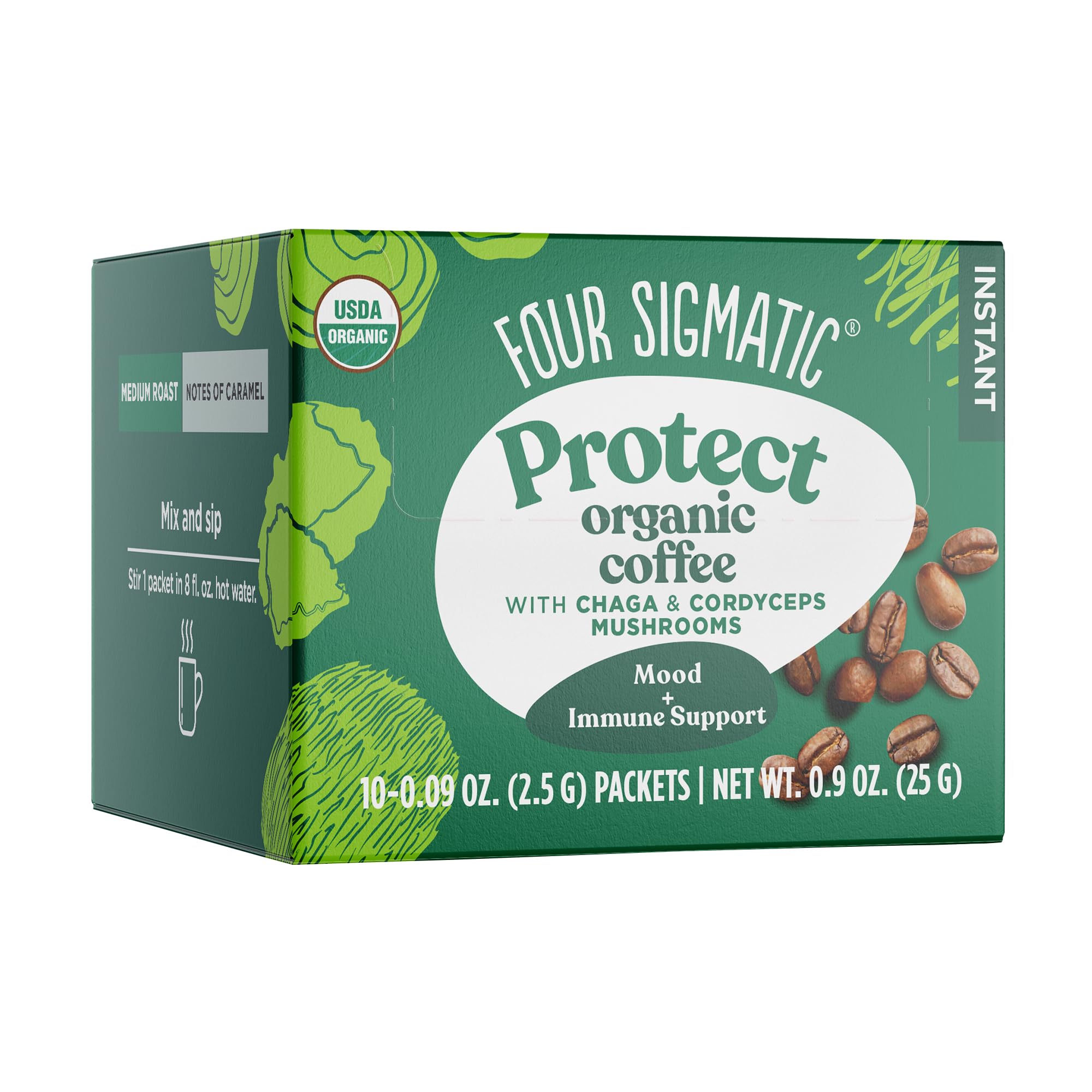 Organic Arabica Instant Coffee with Mushrooms | Focus & Immune Boost | 10 Packets for Work & Travel