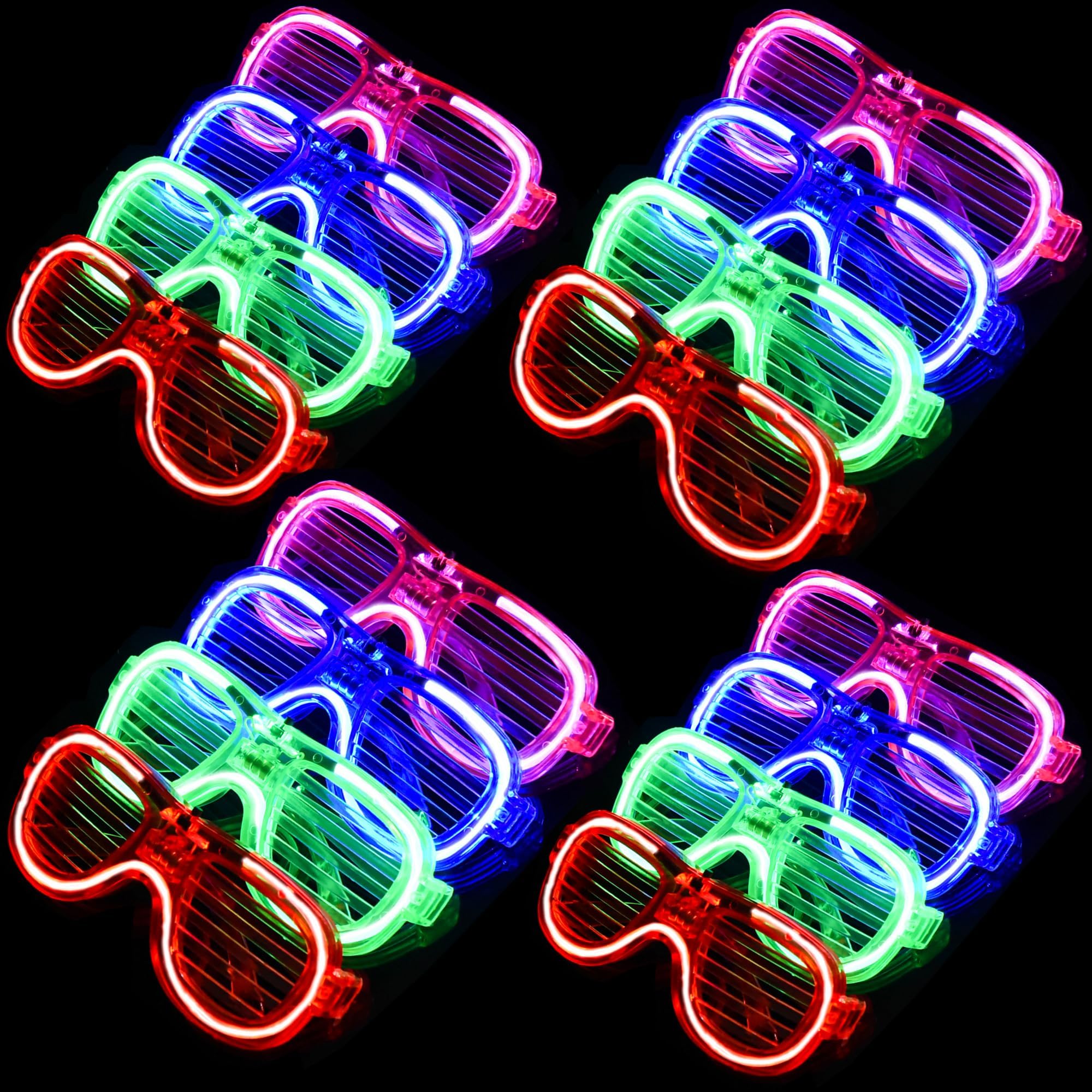 Fsmiling 24 Pack LED Light Up Glasses for Adults - Glow in The Dark Party Glasses, Fun Party Favors & Accessories for Halloween, Raves, Concerts & Night Events