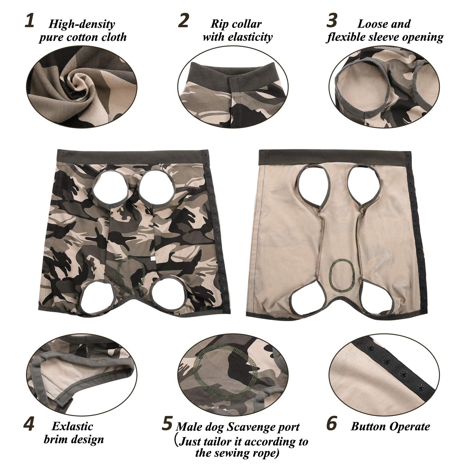 SAWMONG Dog Recovery Suit - Post-Surgery Surgical Suit for Dogs, Spay/Neuter Onesie for Female & Male Dogs - Alternative to E-Collar Cone - Camouflage Print - X-Small - Perfect for Post-Op Care, Wound Protection & Comfort at Home