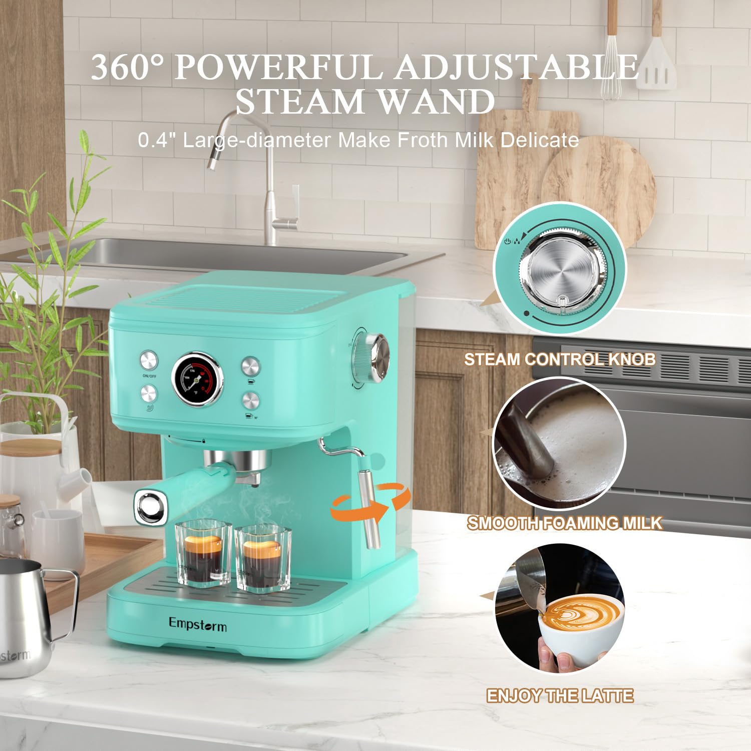 20 Bar Espresso Coffee Machine with Milk Frother Steam Wand - 2 in 1 Latte & Cappuccino Maker, Compatible with Original NS Capsules (Blue) - Perfect for Home Baristas & Coffee Lovers