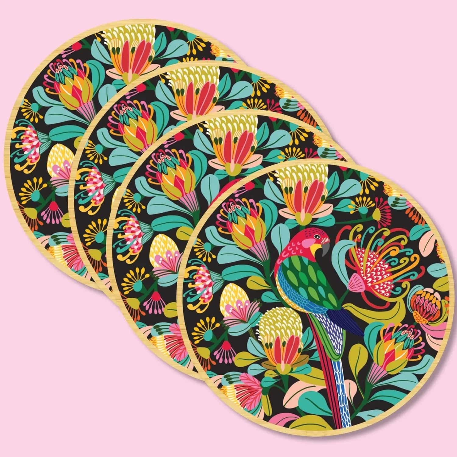 Premium Australian Rosella Parrot Coaster and Napkin Set - 6-Piece Bird-Themed Drinkware for Home Decor, Kitchen, and Party Use | Perfect for Dining, Entertaining, and Gift Giving