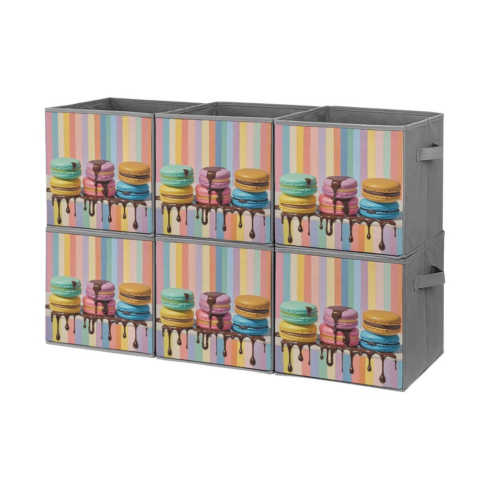 6-Piece Foldable Storage Bins Set - Large Capacity Macaron Art Printed Storage Boxes with Handles for Home, Office & Playroom Organization | Perfect for Toys, Books & Closet Storage