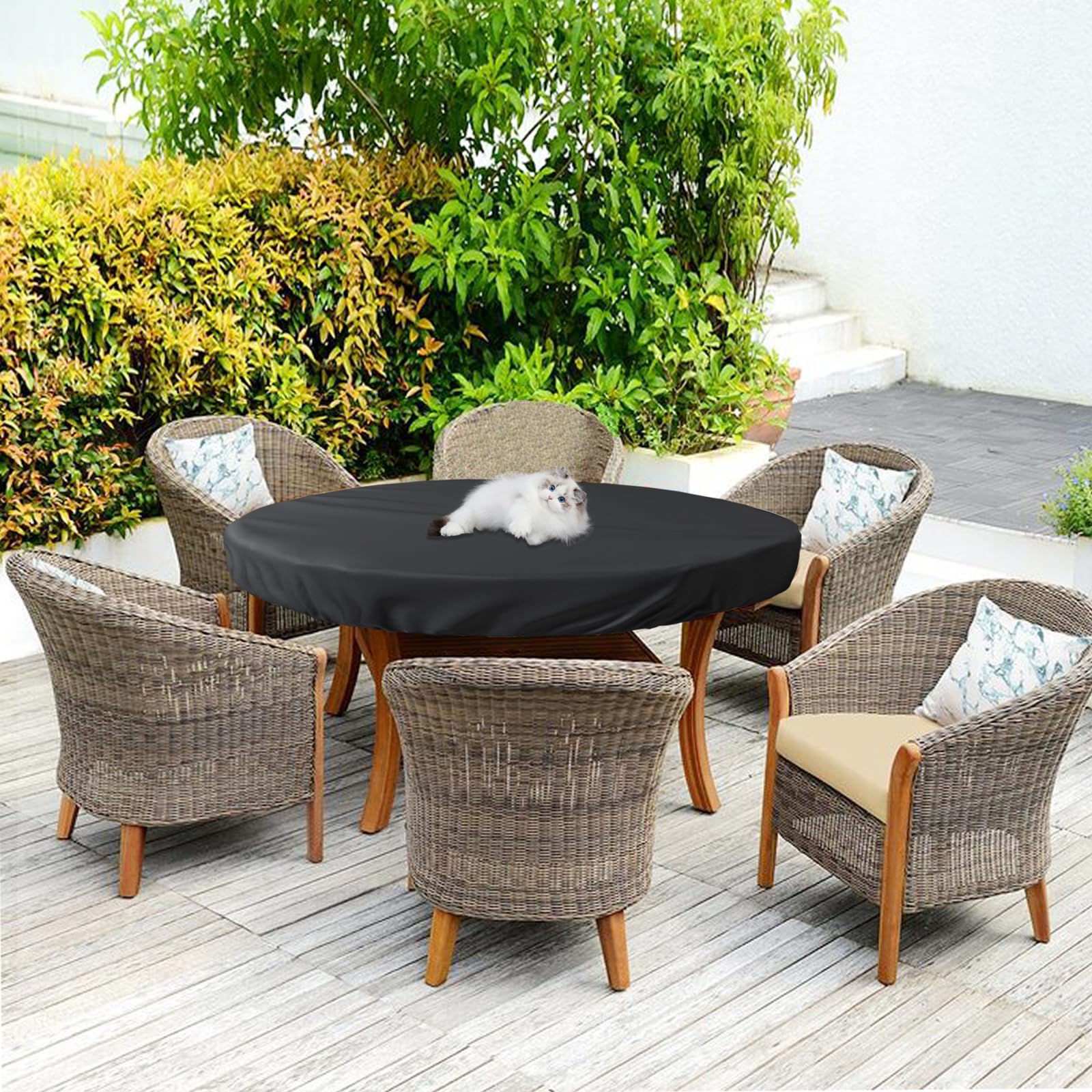 Waterproof & UV-Resistant Round Outdoor Table Cover - Fits 48 Inch Patio Furniture, Durable All-Weather Protection for Garden, Deck, Poolside (Black)