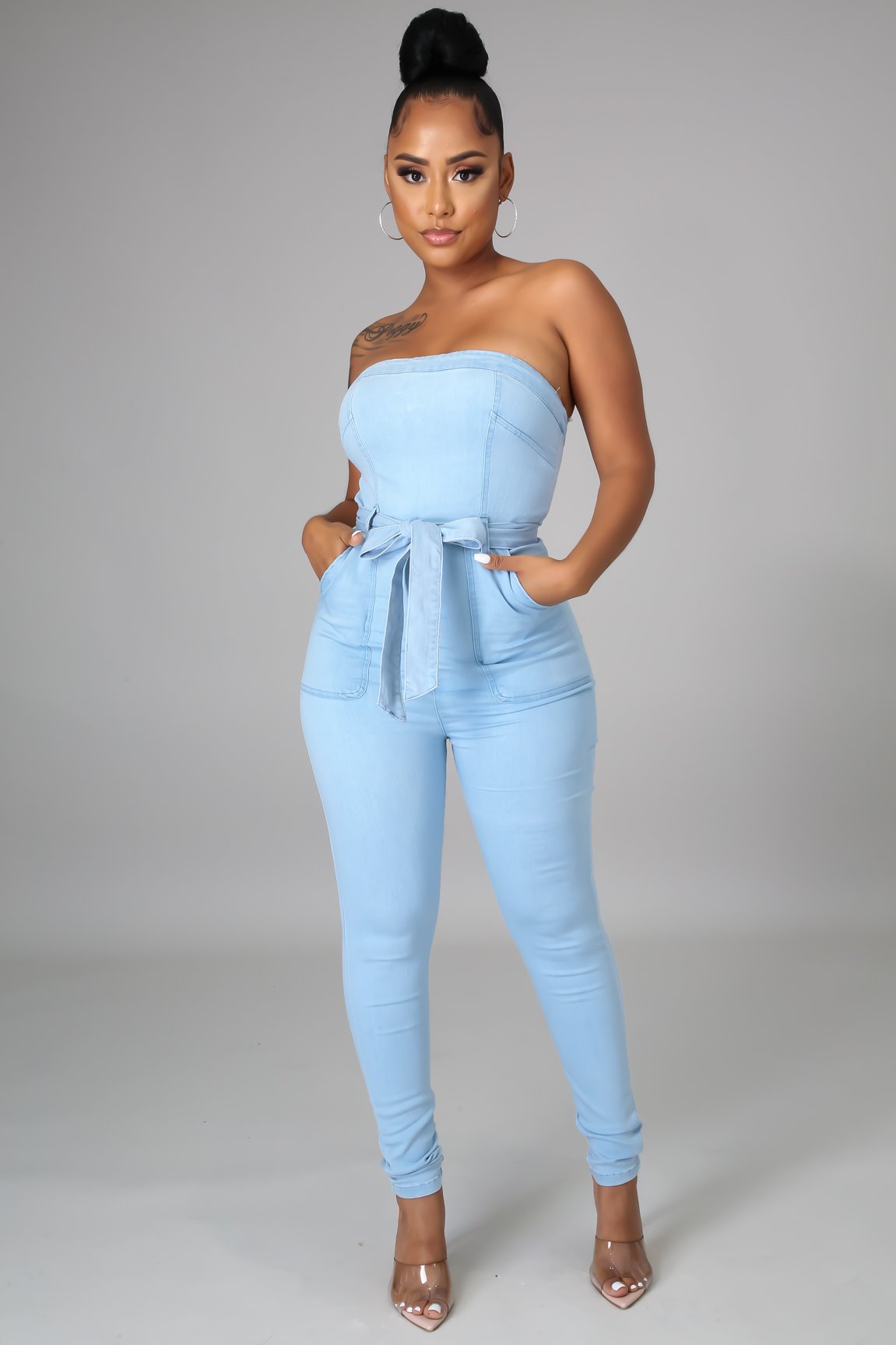 Sofiane Women's Light Blue Denim Jumpsuit - Stylish Casual Romper for Everyday Wear, Date Night & Summer Outfits
