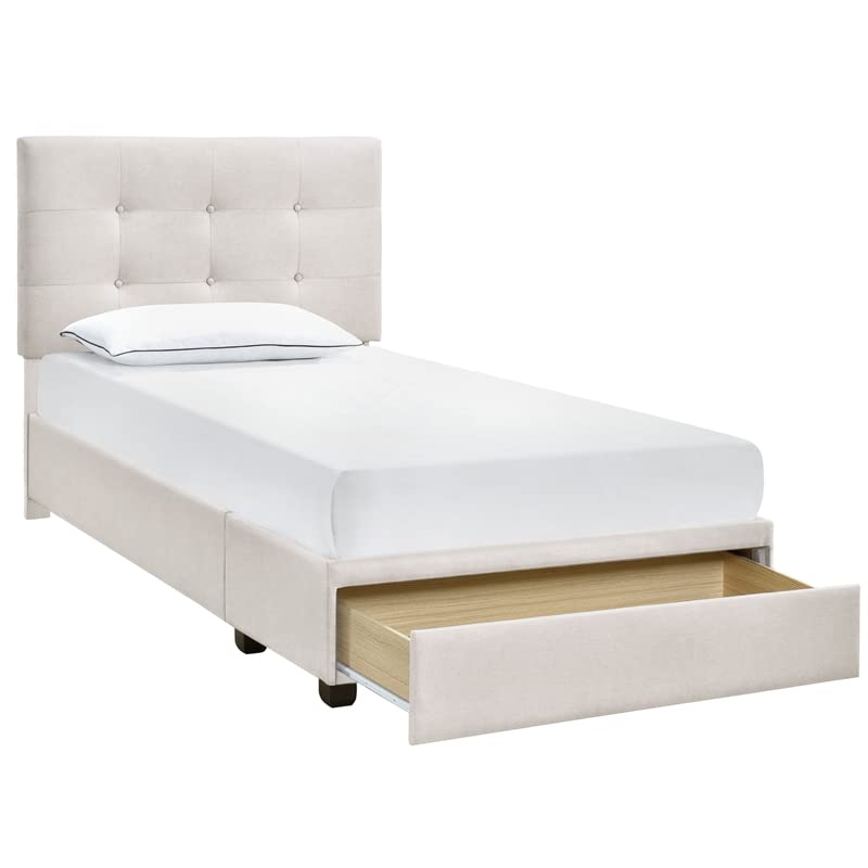 Tufted Platform Storage Twin Bed with Home Grid Design in Fog Gray - Perfect for Small Bedrooms, Guest Rooms & Kids' Rooms