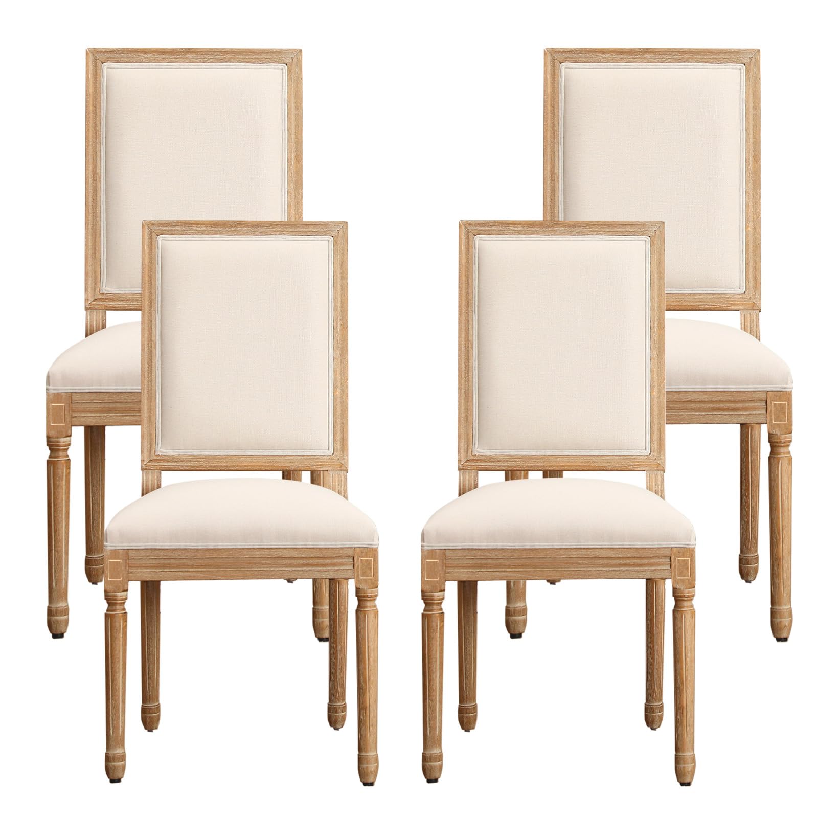 Furniliving French Country Dining Chairs Set of 4 - Upholstered Farmhouse Kitchen Chairs with Back for Dining Room, Living Room, Restaurant (Beige Square) | Perfect for Farmhouse Decor, Rustic Weddings & Cozy Home Dining