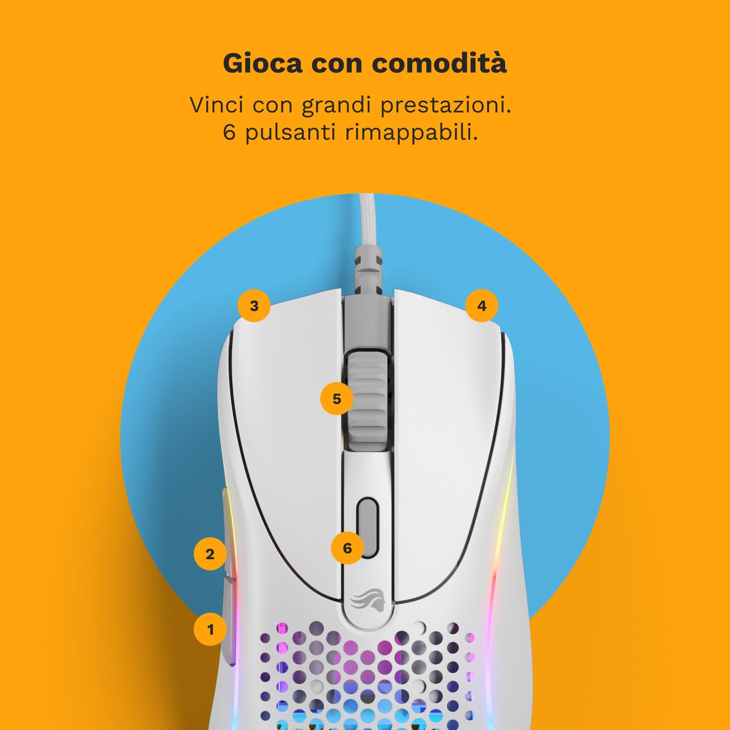Glorious Model D 2 Wired Gaming Mouse - Ergonomic, Ultra-Light 58g, 26K Optical Sensor, 6 Programmable Buttons, 80M Clicks - Perfect for FPS, MMO, MOBA Games (White) - Ideal for Competitive Gaming & Long Sessions