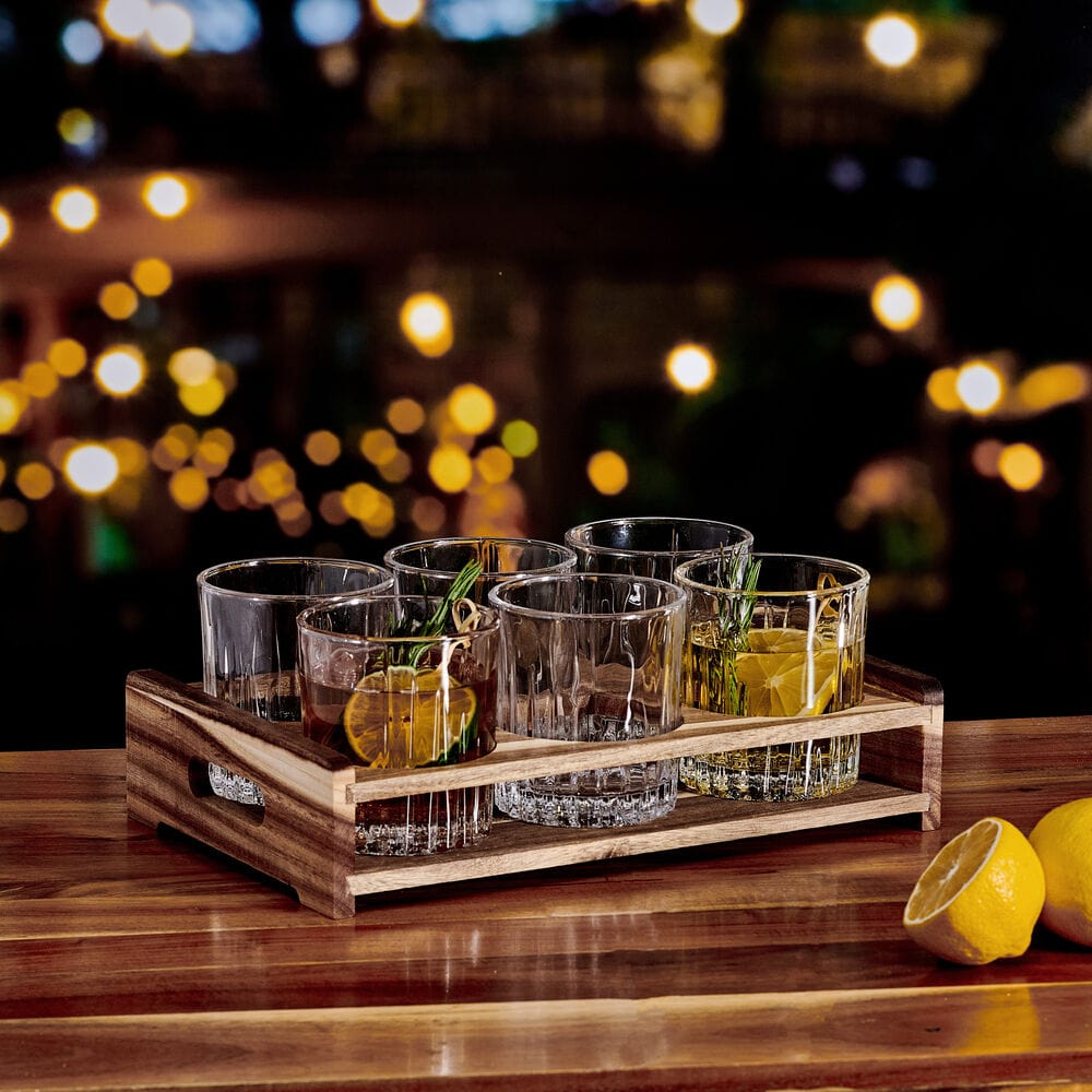 Glenwood 7-Piece Double Old Fashioned Bar Caddy Set - Premium Home Bar Accessories for Cocktail Mixing & Entertaining