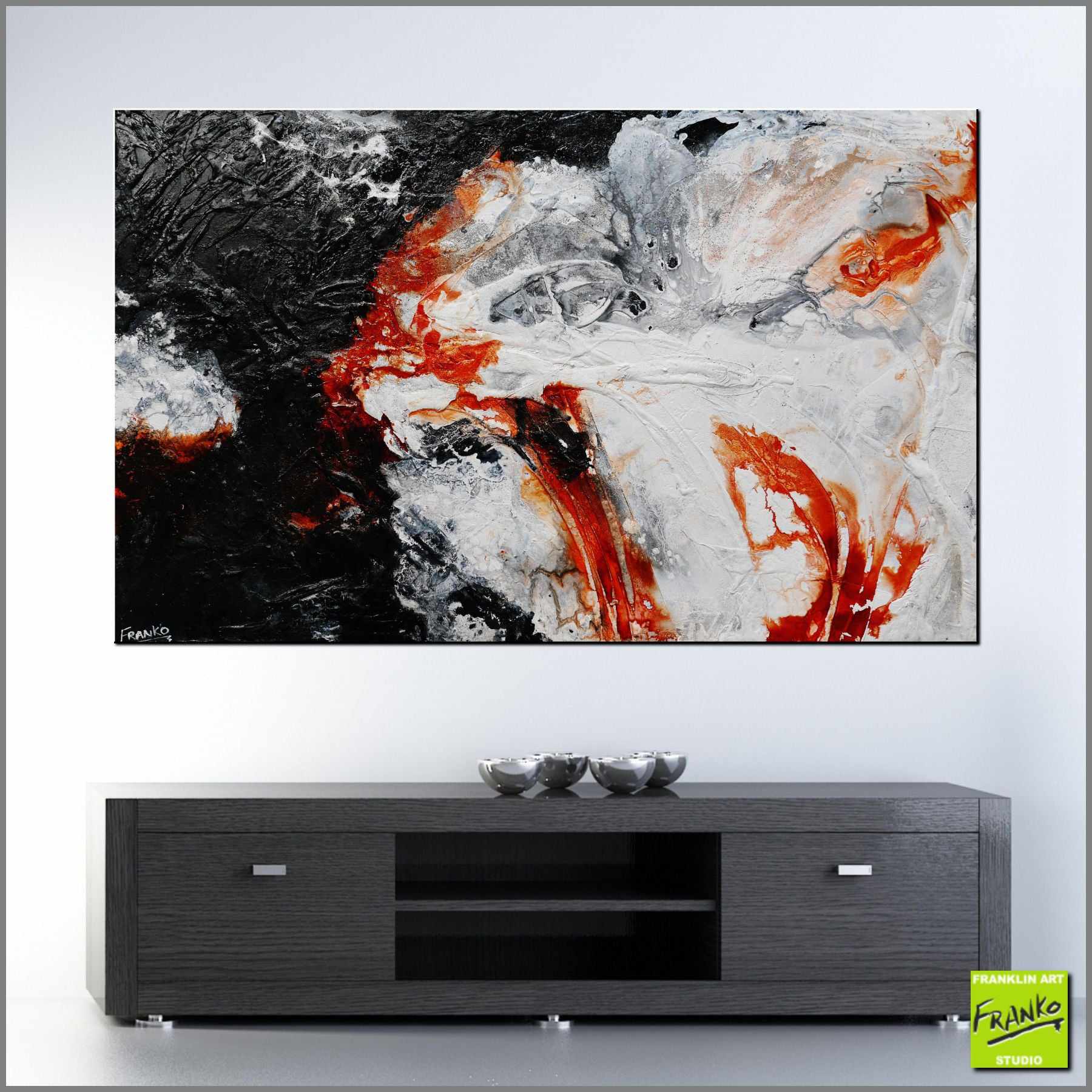 160cm x 100cm Deep Slate and Rust Textured Abstract Wall Art Painting - Modern White Black Rusty Canvas for Living Room, Bedroom & Office Decor