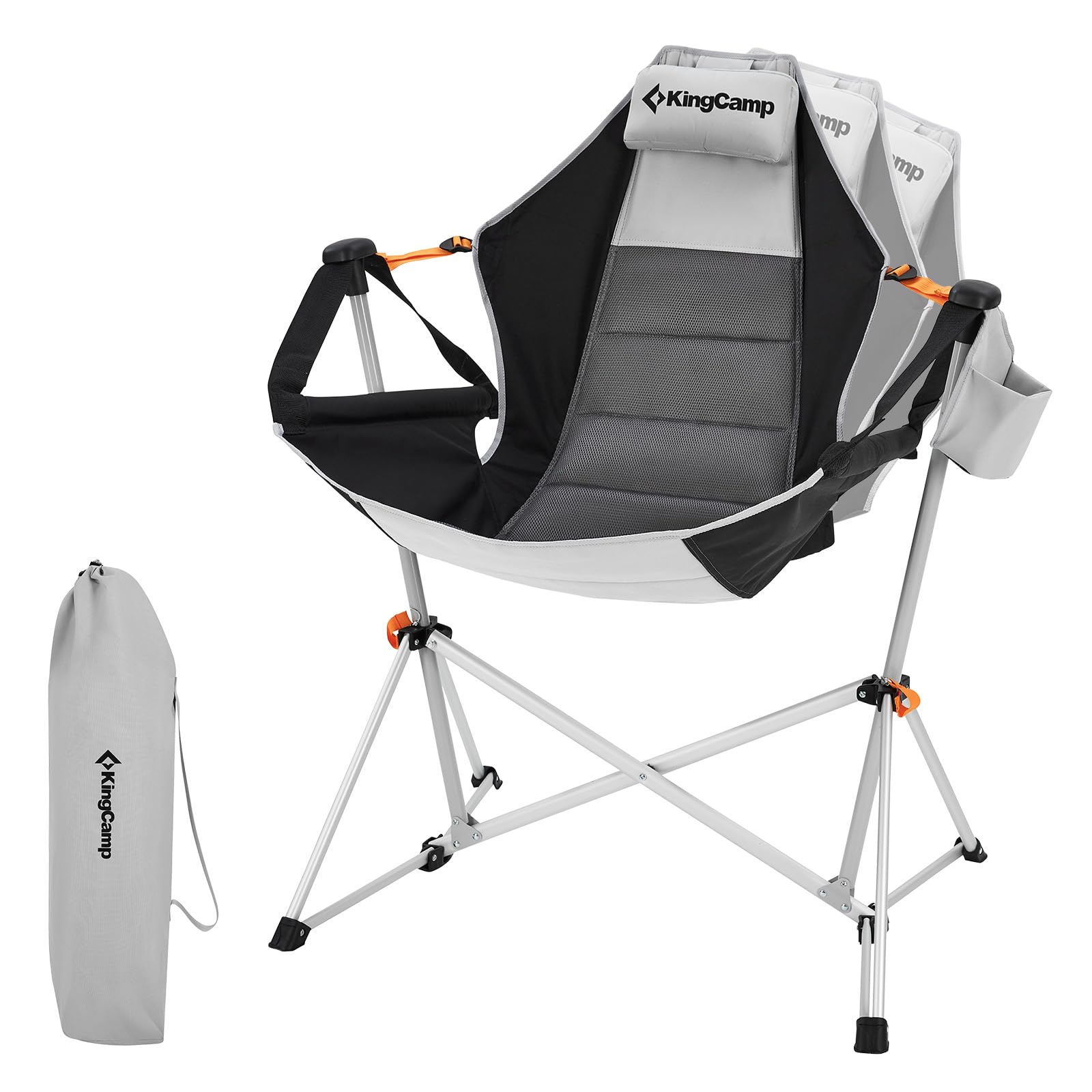 KingCamp Portable Hammock Camping Chair - Lightweight Aluminum Alloy Adjustable Recliner with Pillow & Cup Holder - Foldable Rocking Chair for Outdoor Adventures, Backyard Relaxation, Beach, Picnics, Concerts & Travel
