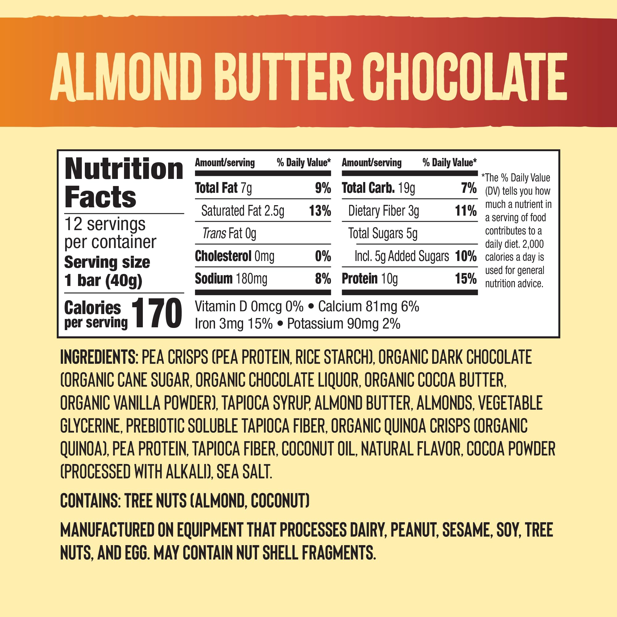 Vegan Protein Bars with Dark Chocolate & Almond Butter - Gluten Free, 10g Pea Protein, Healthy Snacks Pack of 12 | Post-Workout Recovery, On-the-Go Energy, Keto & Plant-Based Diet Friendly