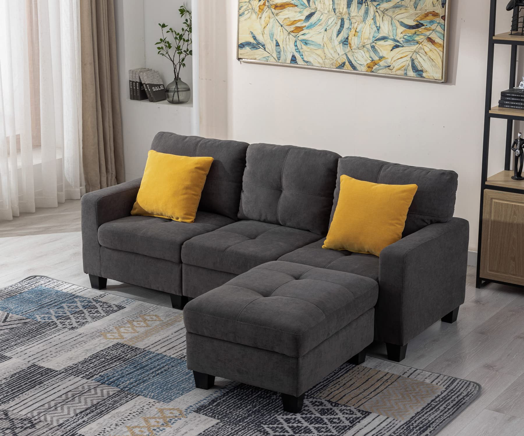 Sunflower Modular Sectional Sofa - Armless Velvet Fabric Couch for Living Room, Deep Grey | Perfect for Small Spaces, Apartments & Modern Home Decor