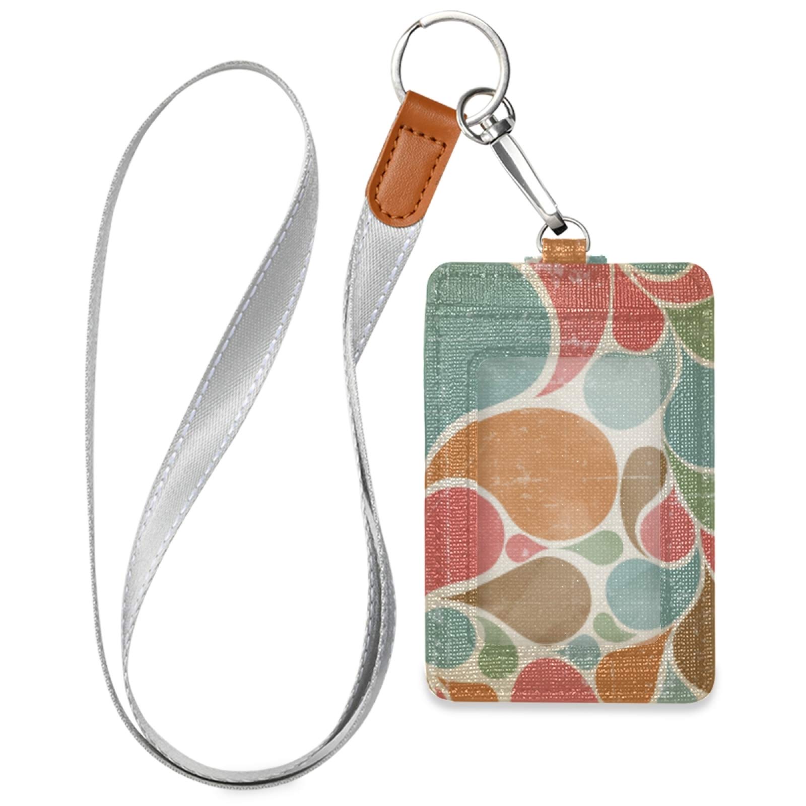 Retro Vertical Leather ID Badge Holder with Lanyard for Office & School Staff