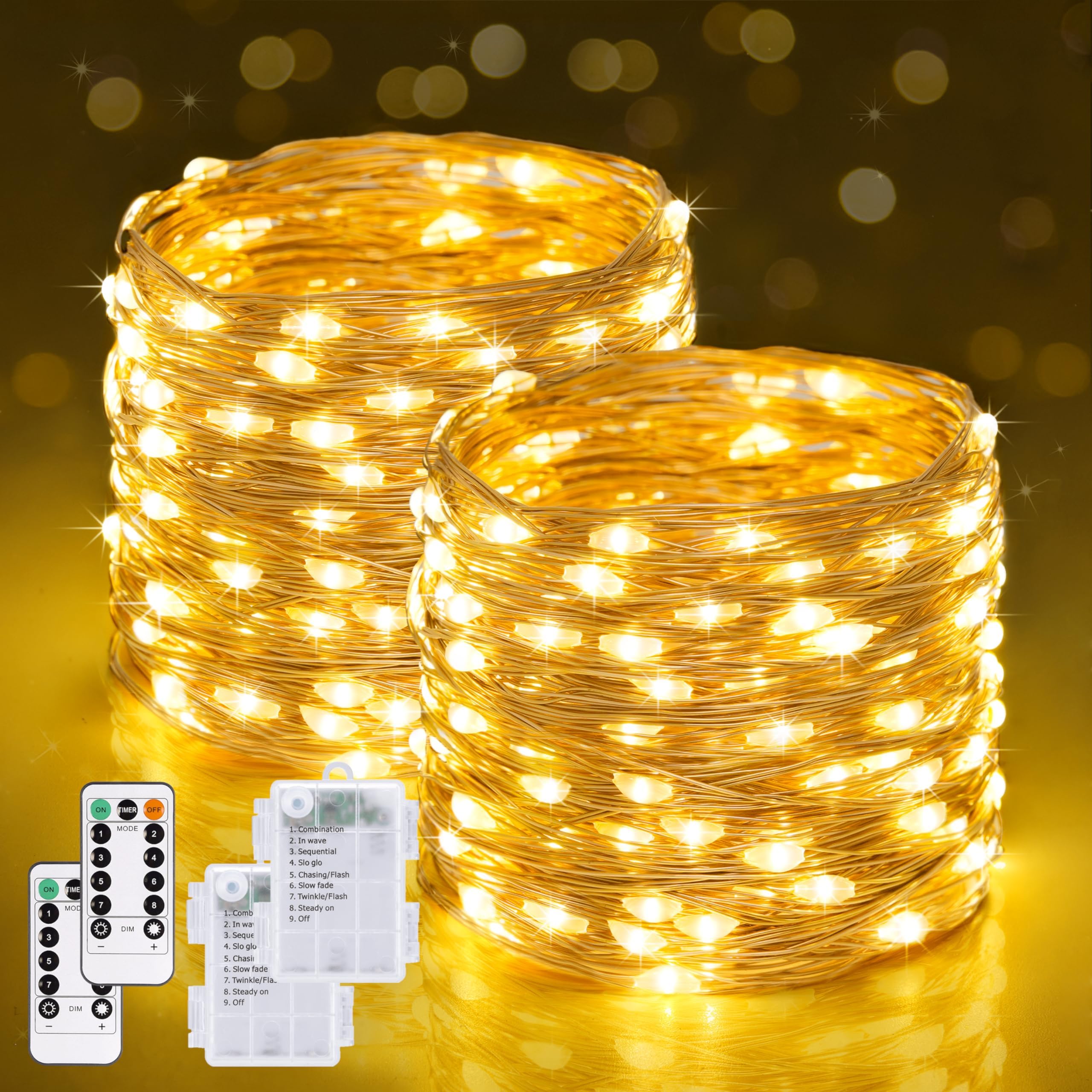 JMEXSUSS 2 Pack 400 LED 132ft Battery Operated Fairy Lights with Remote - Warm White Twinkle String Lights for Bedroom, Indoor, Outdoor, Patio, Tree & Valentine's Day Decorations | Perfect for Wedding, Party, Garden and Holiday Lighting