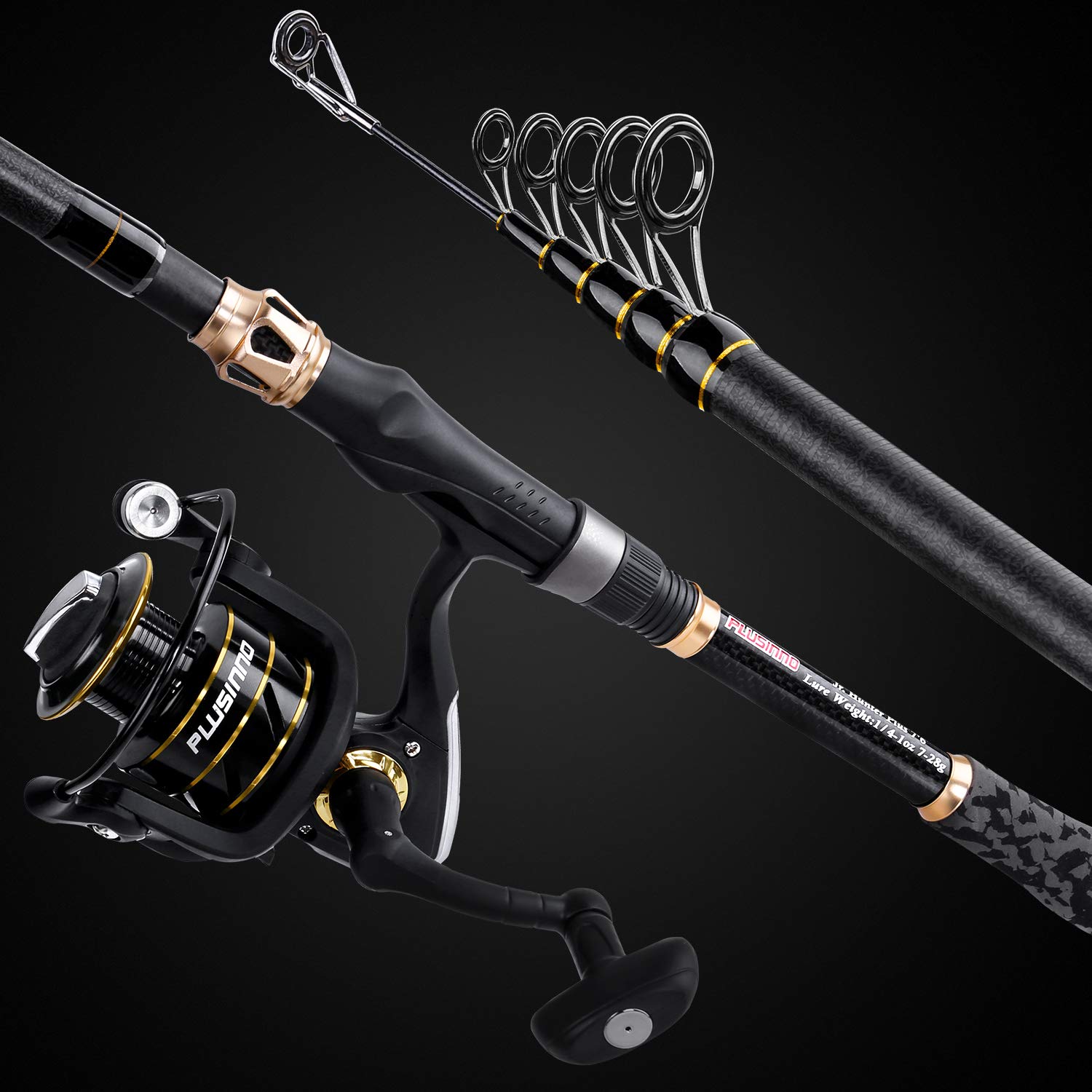 PLUSINNO Telescopic Fishing Rod and Reel Combo Kit with Spinning Reel & Carrier Bag - Lightweight Carbon Fiber Fishing Pole for Freshwater & Saltwater Fishing - Perfect for Men & Women (Great for Shore, Boat, and Travel Fishing Adventures)