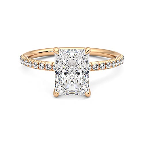 1.50 Carat 8x6mm Radiant Cut Solitaire Moissanite Engagement Ring in 14K Gold with Accent Stones for Women - D-VVS1 Clarity, Sparkling Wedding & Proposal Jewelry Gift for Her