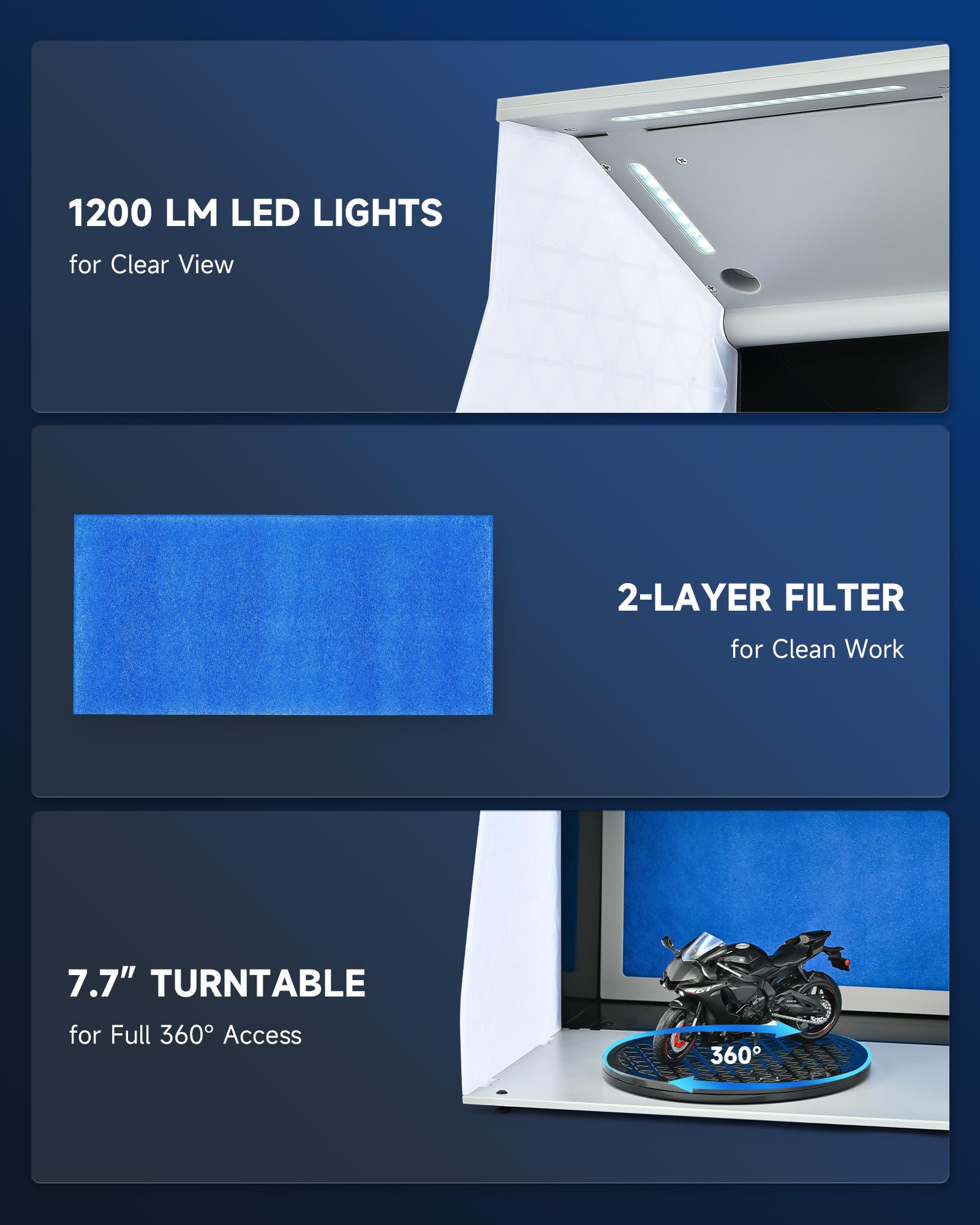 CO-Z Professional Airbrush Spray Booth with Dual Fans & 4 LED Lights - Portable Folding Painting Station with 19.5cm Turntable & 140cm Exhaust Hose - Perfect for DIY Model Painting, Cake Decorating, Nail Art & Craft Projects