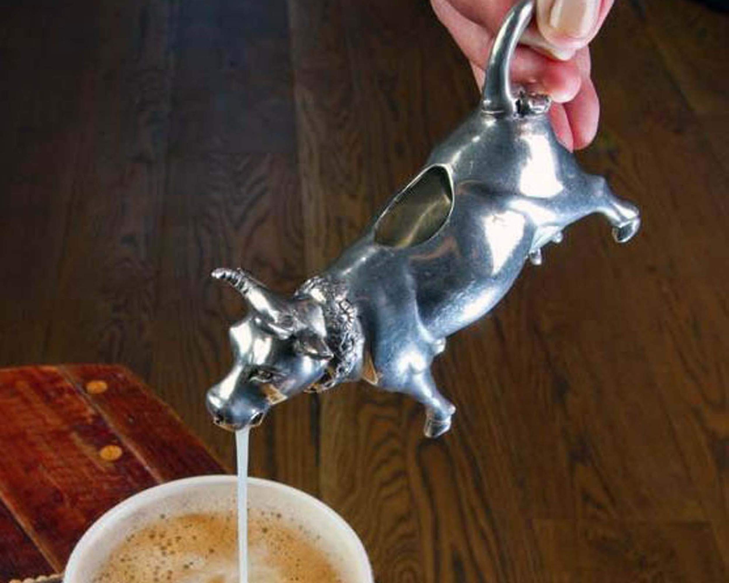 Vagabond House Pewter Mabel Cow Modern Dutch Metal Creamer Milk Pitcher for Coffee or Tea - 6