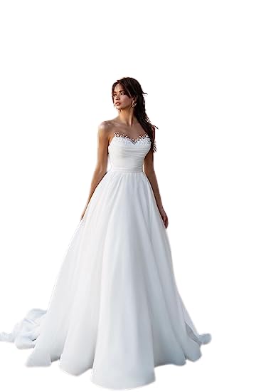 Sweetheart Neckline A-Line Wedding Dress with Pearl Embellishments - Sleeveless Ruffled Bridal Gown for Bride | Perfect for Beach Weddings, Vow Renewals & Romantic Photoshoots