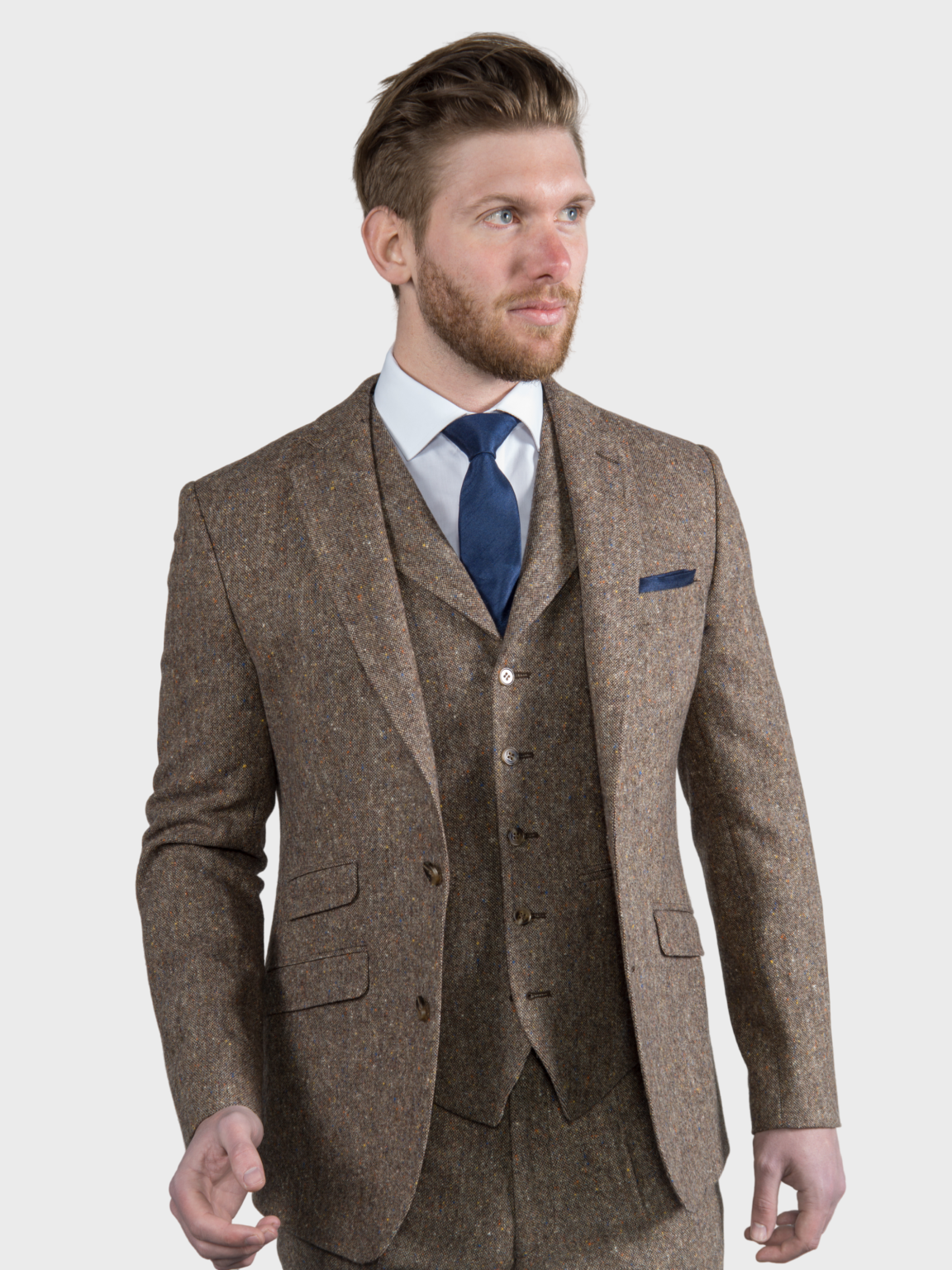 Brown Donegal Tweed 3-Piece Suit | 100% Wool Men's Suit | Elton by Torre | Perfect for Weddings, Business Meetings & Formal Events