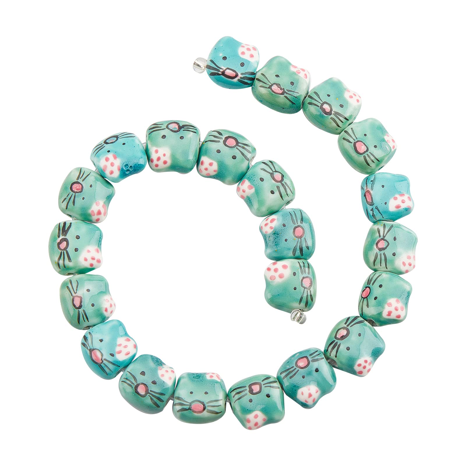 BENECREAT Handmade Light Green Ceramic Beads for Jewelry Making - 1 Strand Cat Porcelain Spacer Beads | DIY Necklace, Bracelet & Earring Designs
