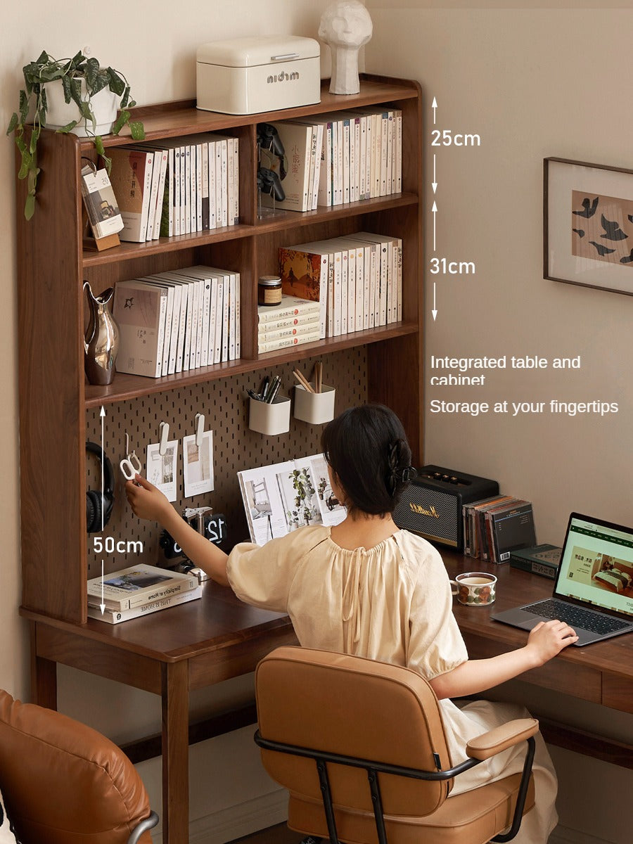 Solid Black Walnut & Oak Wood Corner Desk Bookshelf - Stylish Home Office Storage for Books, Decor & Essentials