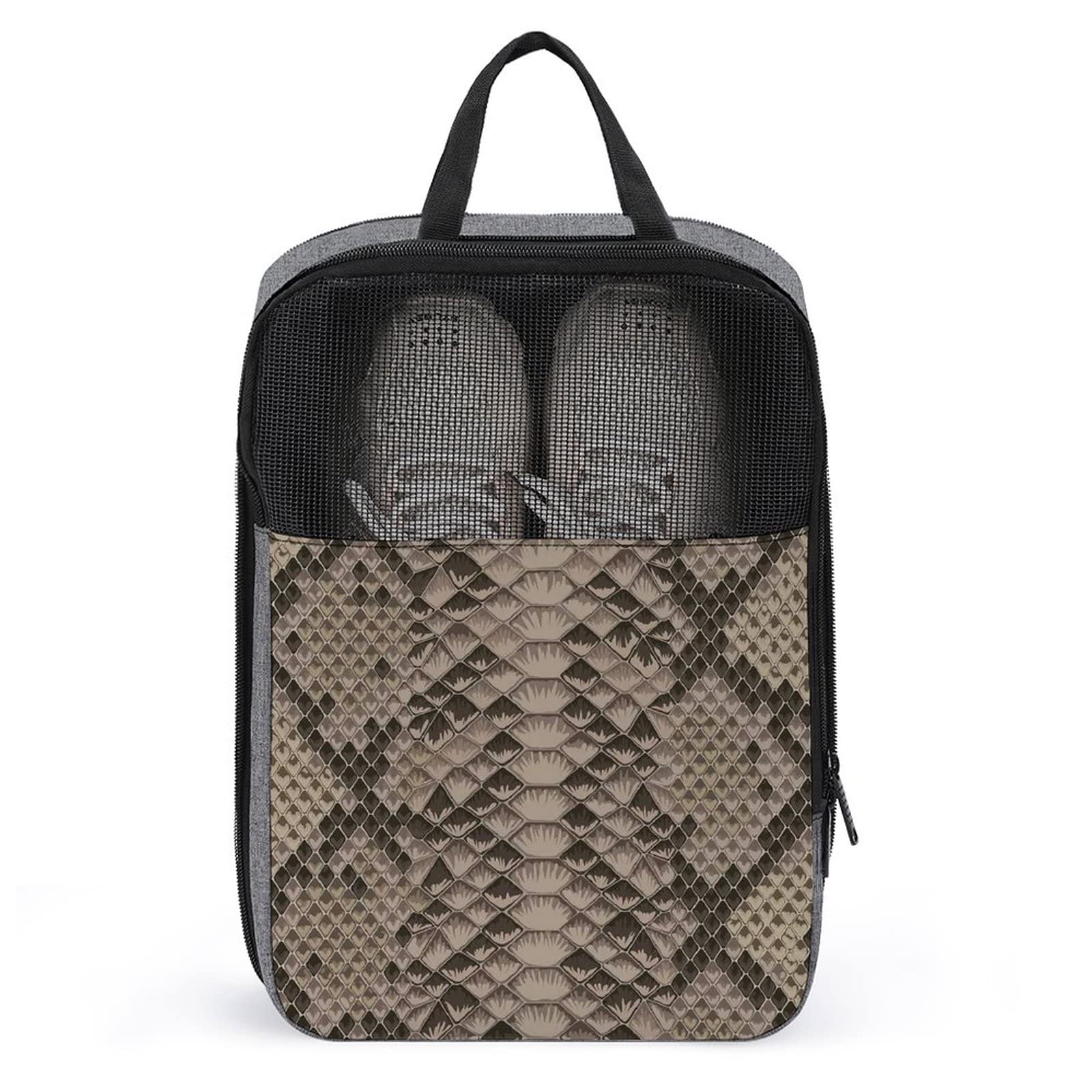 Waterproof Snake Skin Beige Shoe Bag - Zippered Golf & Sport Shoe Tote for Men & Women - Travel Shoe Storage Box for Outdoor, Gym & Airplane Carry-On