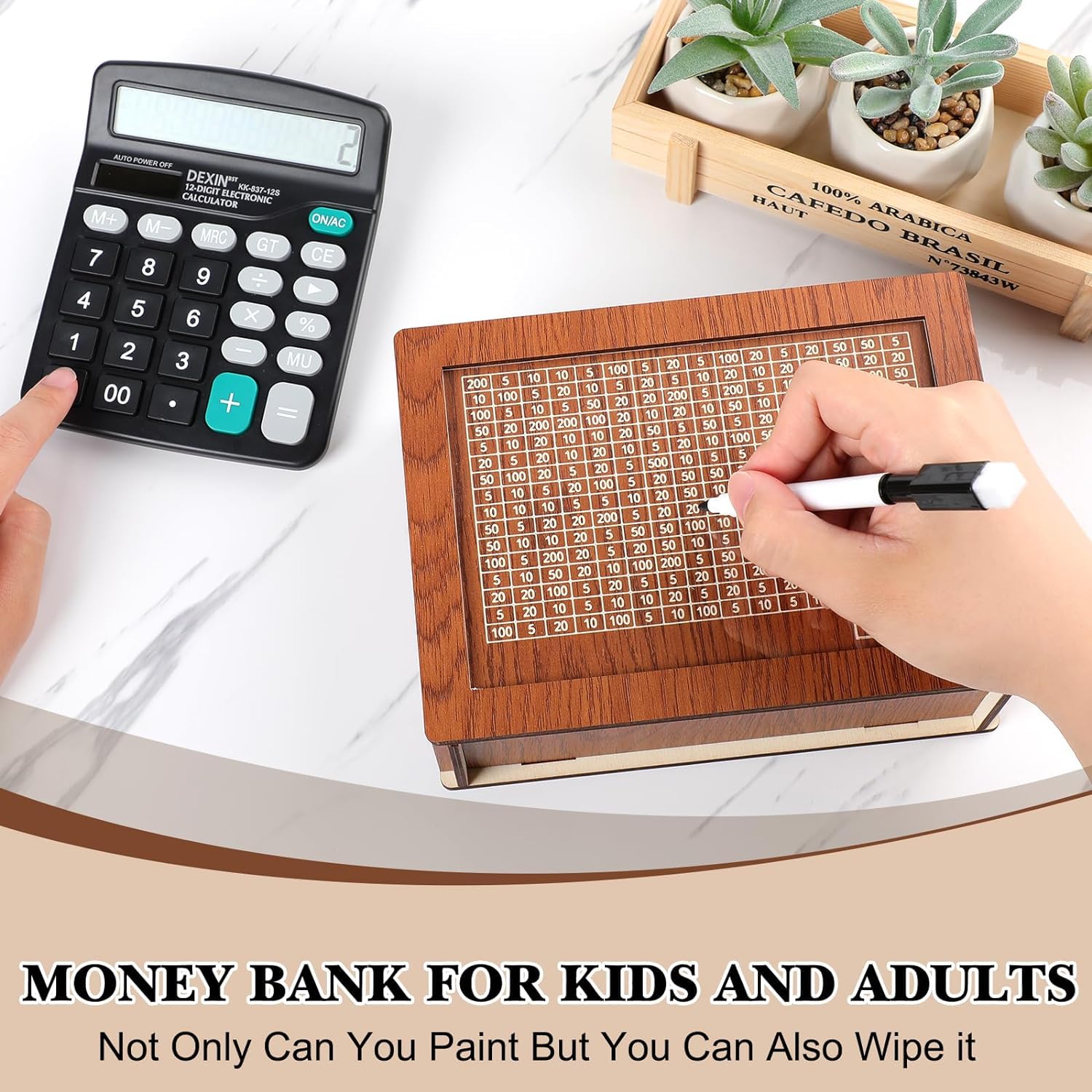 Wooden Cash Vault Savings Box with $10,000 Goal - Piggy Bank for Adults & Kids, Coin Bank for Boys & Girls - Money Saving Challenge Box with Countdown Tracker & Numbered Targets - Perfect for Family Savings, Birthday Gifts & Financial Goal Tracking