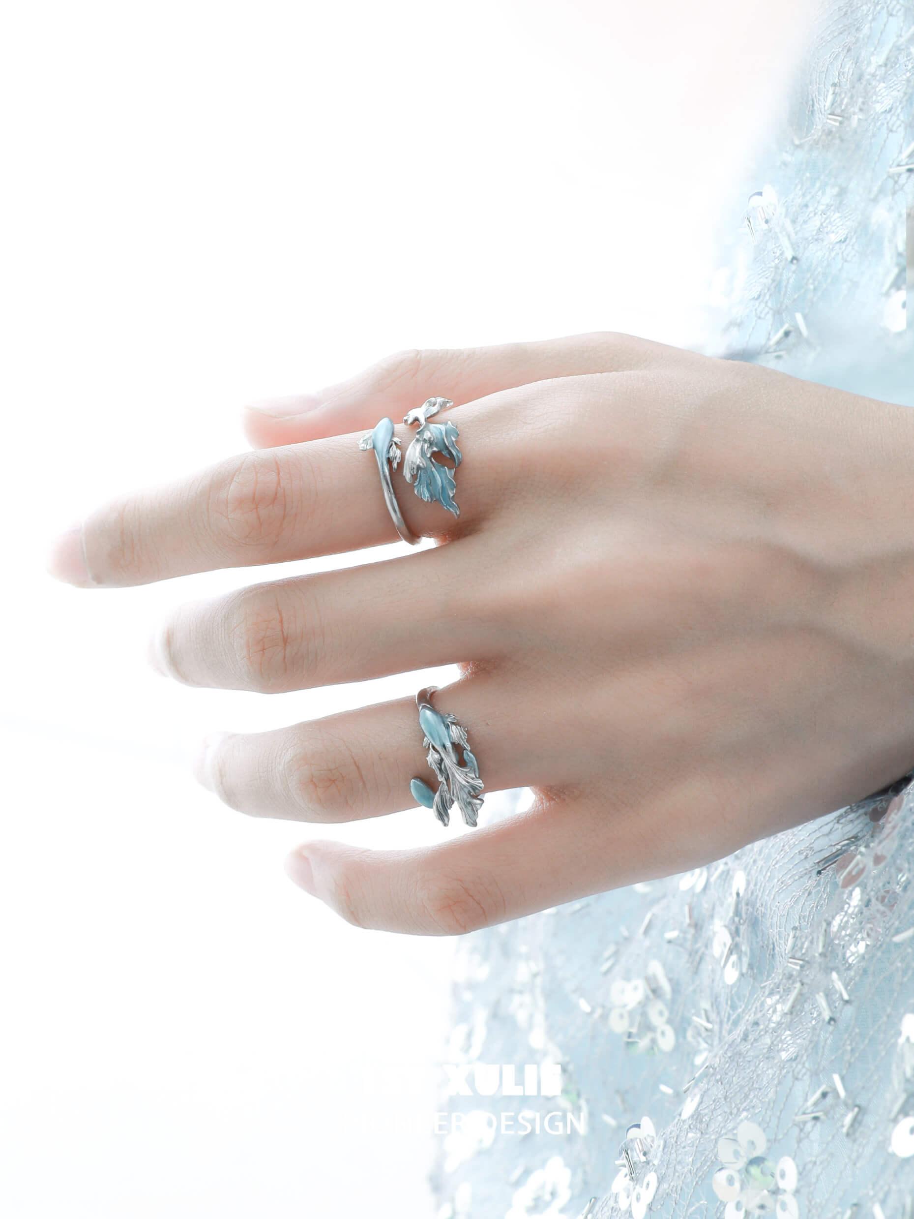 925 Sterling Silver Aquamarine Goldfish Ring for Women - Elegant Ocean-Themed Jewelry Gift for Birthday, Anniversary & Beach Vacations